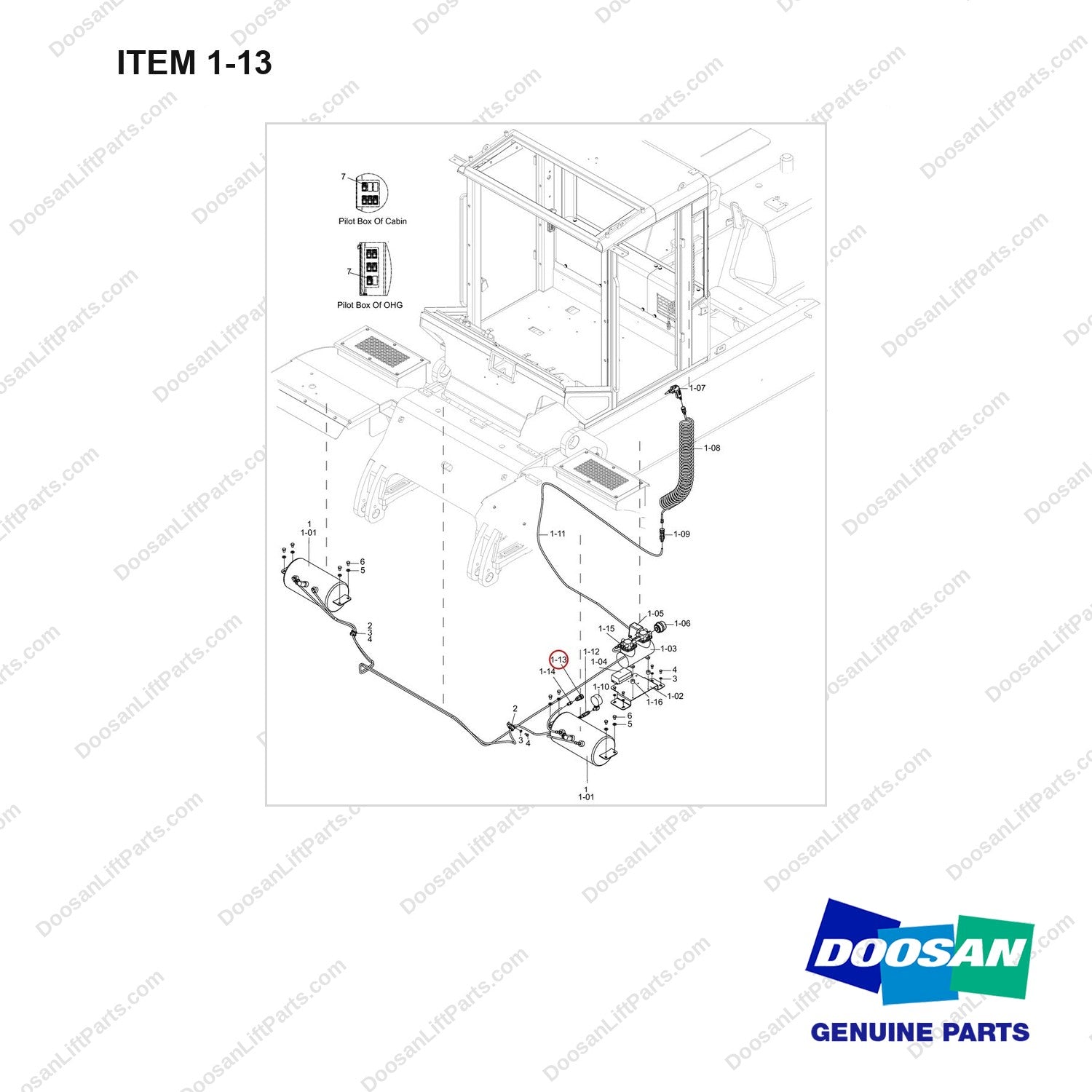 430209-00161 COMPRESSOR GROUP;AIR - full parts diagram, item 1-13 marked - genuine Doosan / Bobcat forklift part