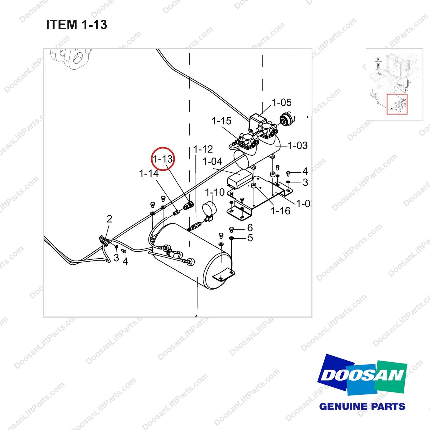 430209-00161 COMPRESSOR GROUP;AIR - parts diagram, item 1-13 shown - genuine Doosan / Bobcat forklift part