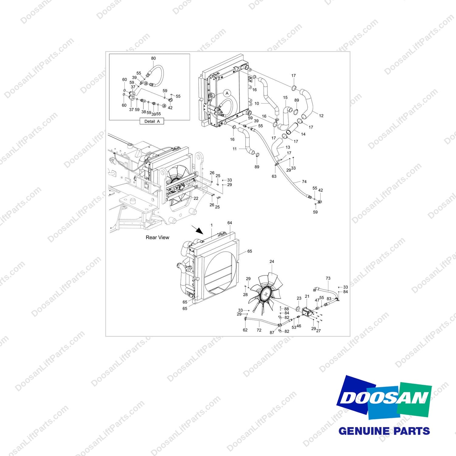 430213-00355 LINE GROUP;COOLER,14/16TON,T4 - full parts diagram - genuine Doosan / Bobcat forklift part