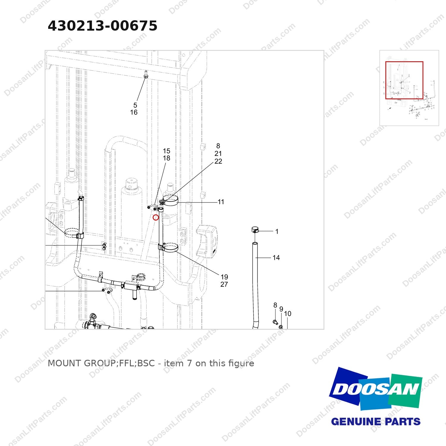 430213-00675 MOUNT GROUP;FFL;BSC - parts diagram, item 7 shown - genuine Doosan / Bobcat forklift part