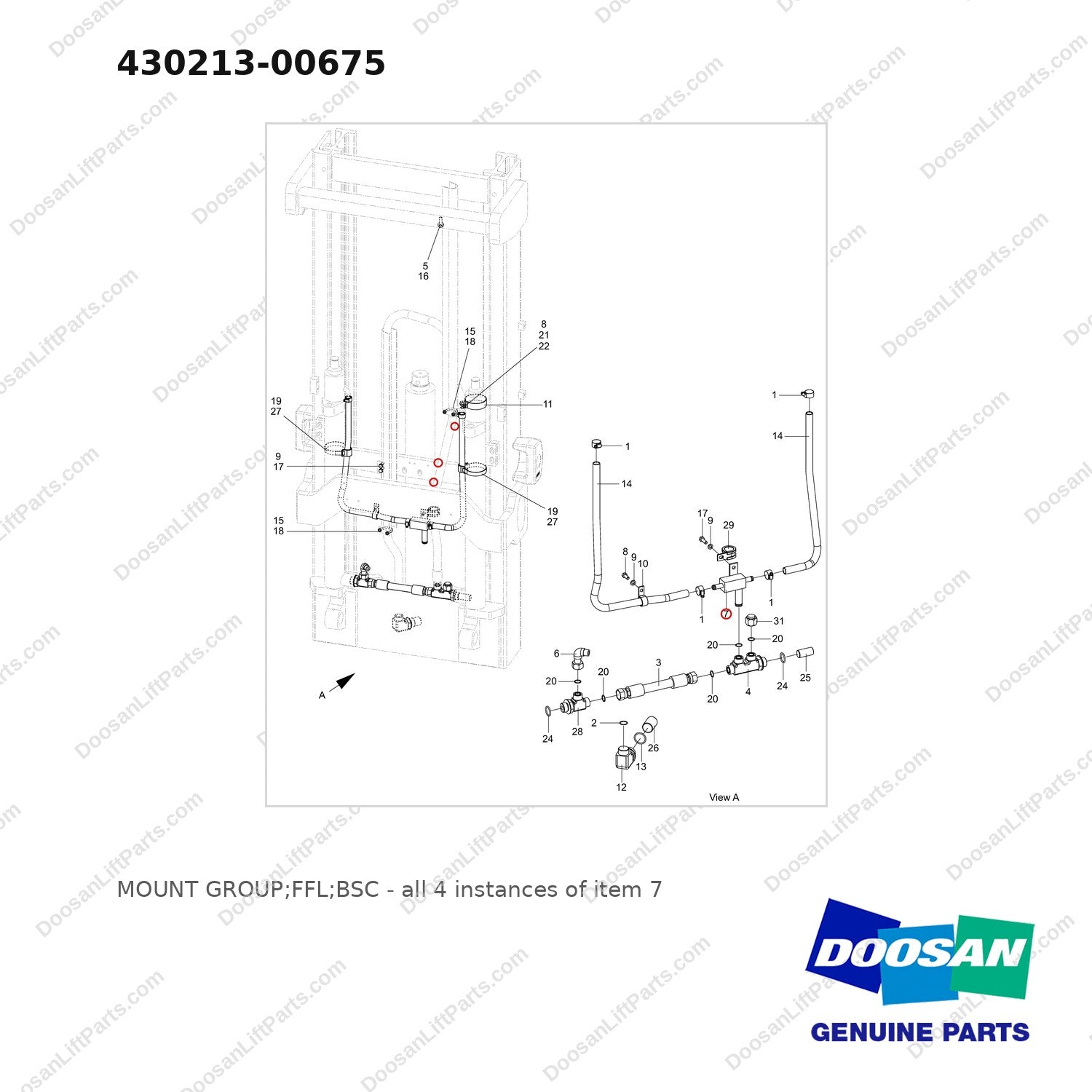 430213-00675 MOUNT GROUP;FFL;BSC - full parts diagram, item 7 marked - genuine Doosan / Bobcat forklift part