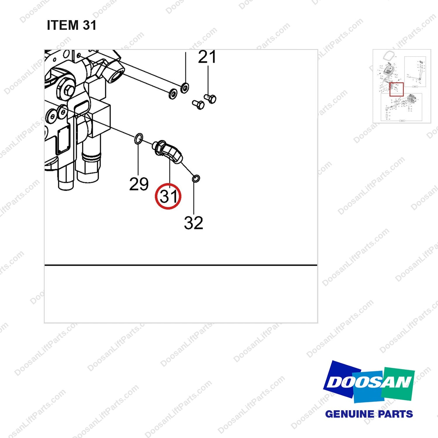 430213-00734 VALVE,CONTROL;3SEC,2LEVER,GC45 - parts diagram, item 31 shown - genuine Doosan / Bobcat forklift part