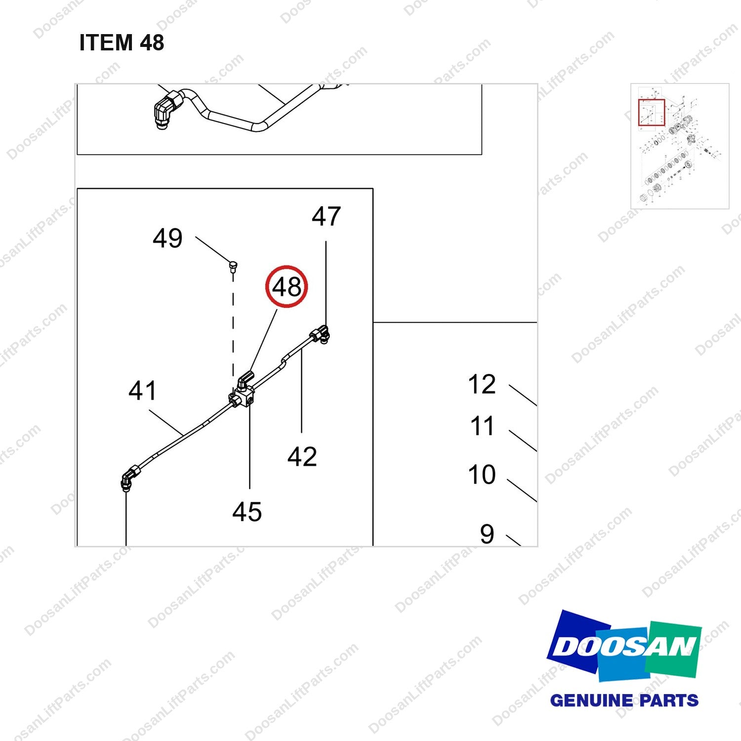 430213-00779 AXLE,DRIVE;DD20B - parts diagram, item 48 shown - genuine Doosan / Bobcat forklift part