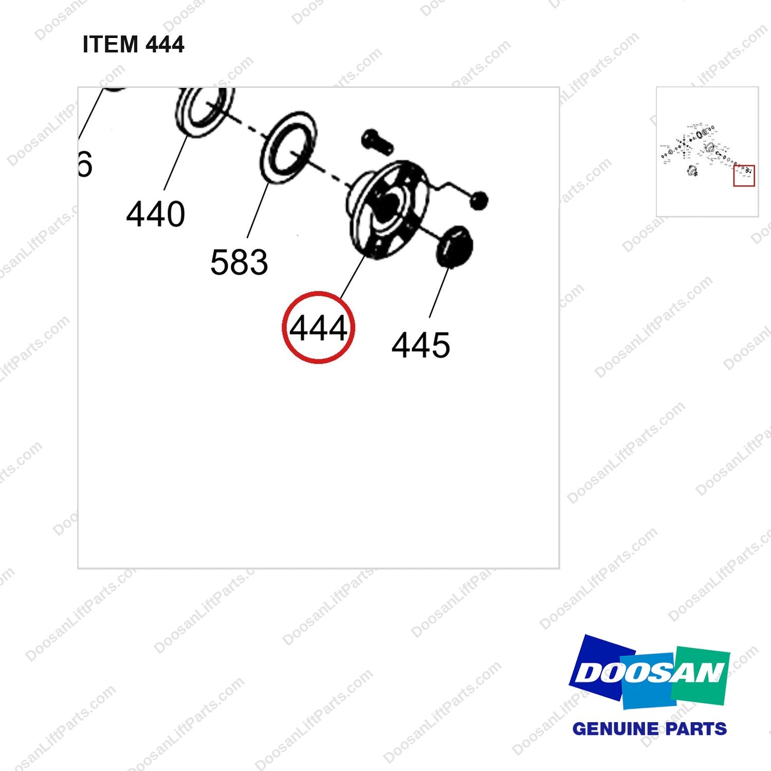 430215-01506 CARRIER,DIFFERENTIAL;GP - parts diagram, item 444 shown - genuine Doosan / Bobcat forklift part