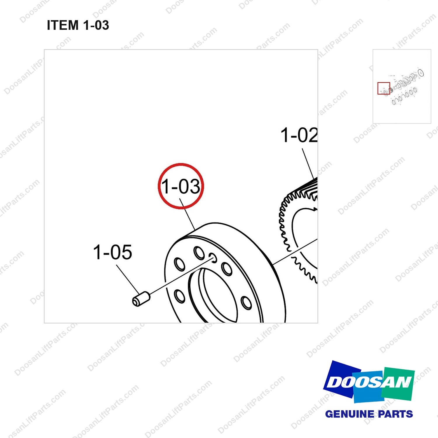 430215-02256 CRANKSHAFT GROUP;DN03 - parts diagram, item 1-03 shown - genuine Doosan / Bobcat forklift part