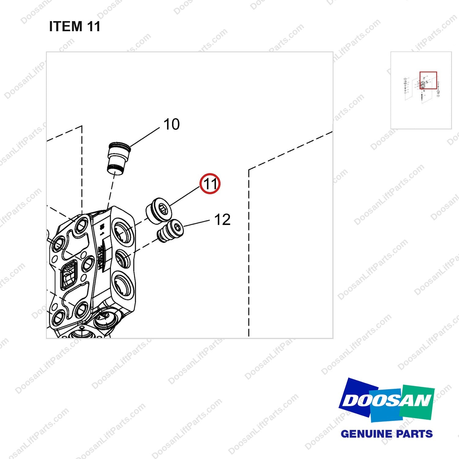430221-00154 VALVE ASSY;LIFT SECTION - parts diagram, item 11 shown - genuine Doosan / Bobcat forklift part