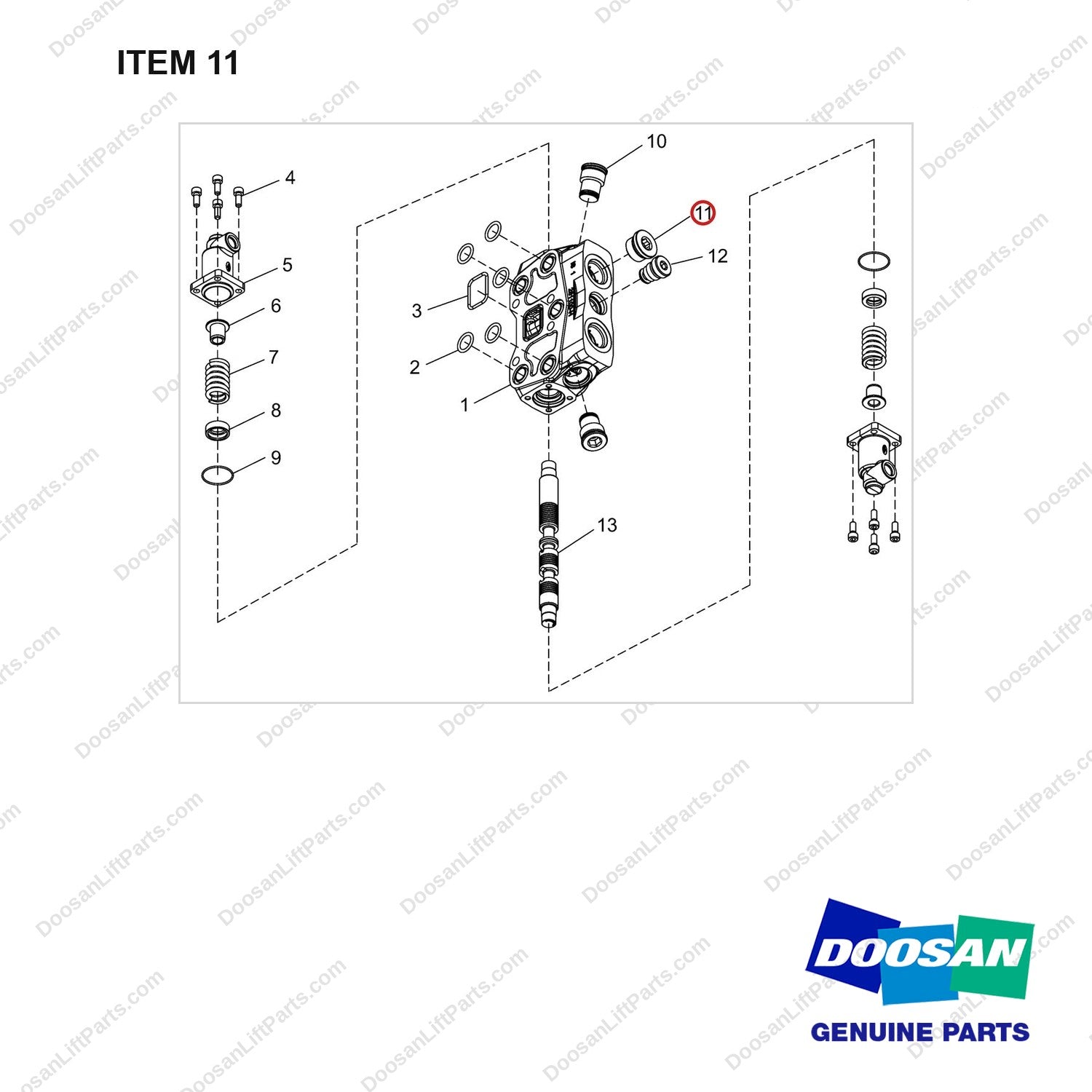 430221-00154 VALVE ASSY;LIFT SECTION - full parts diagram, item 11 marked - genuine Doosan / Bobcat forklift part