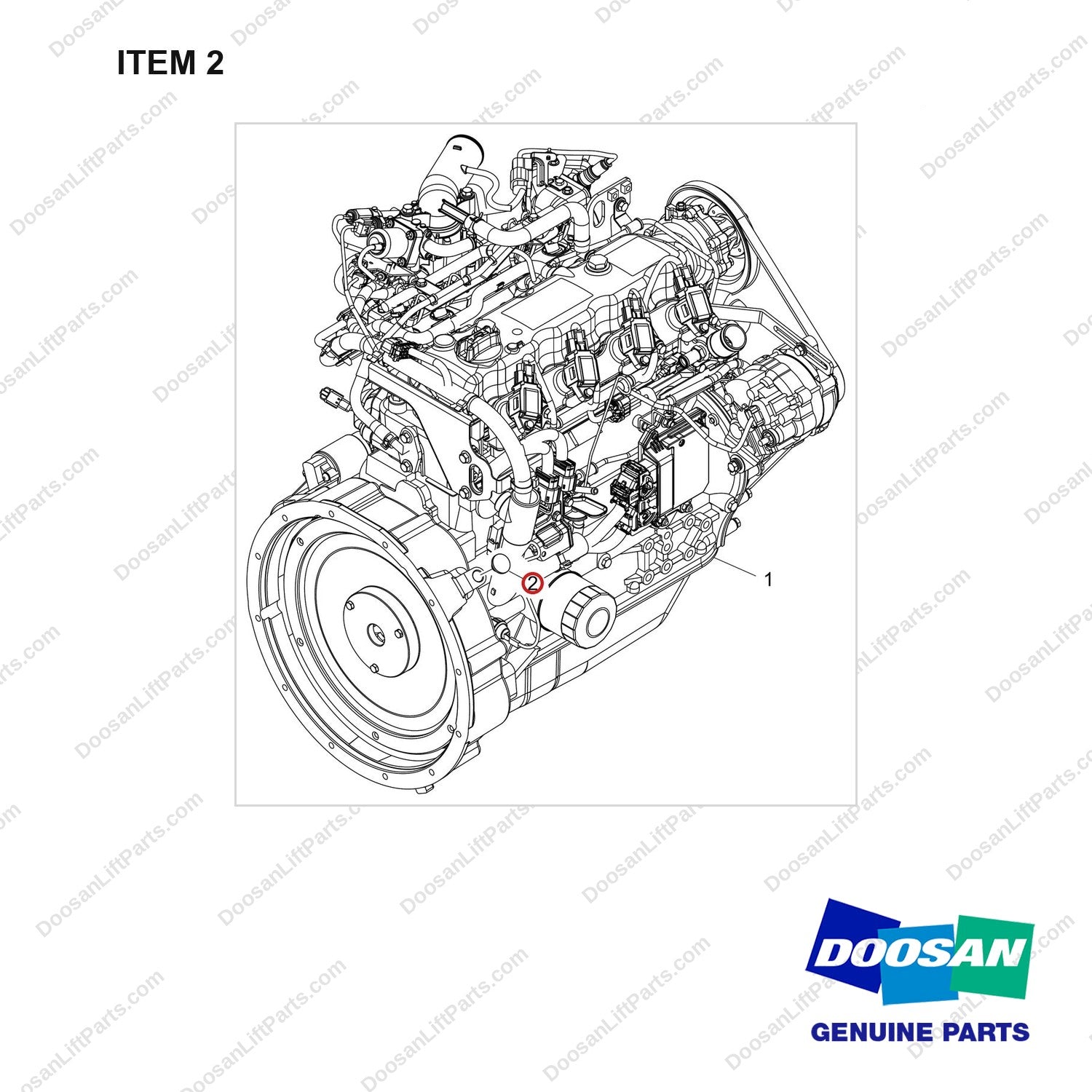 430221-01140 ENGINE AR;G25S-9,GCT GK25 CERT DF - full parts diagram, item 2 marked - genuine Doosan / Bobcat forklift part