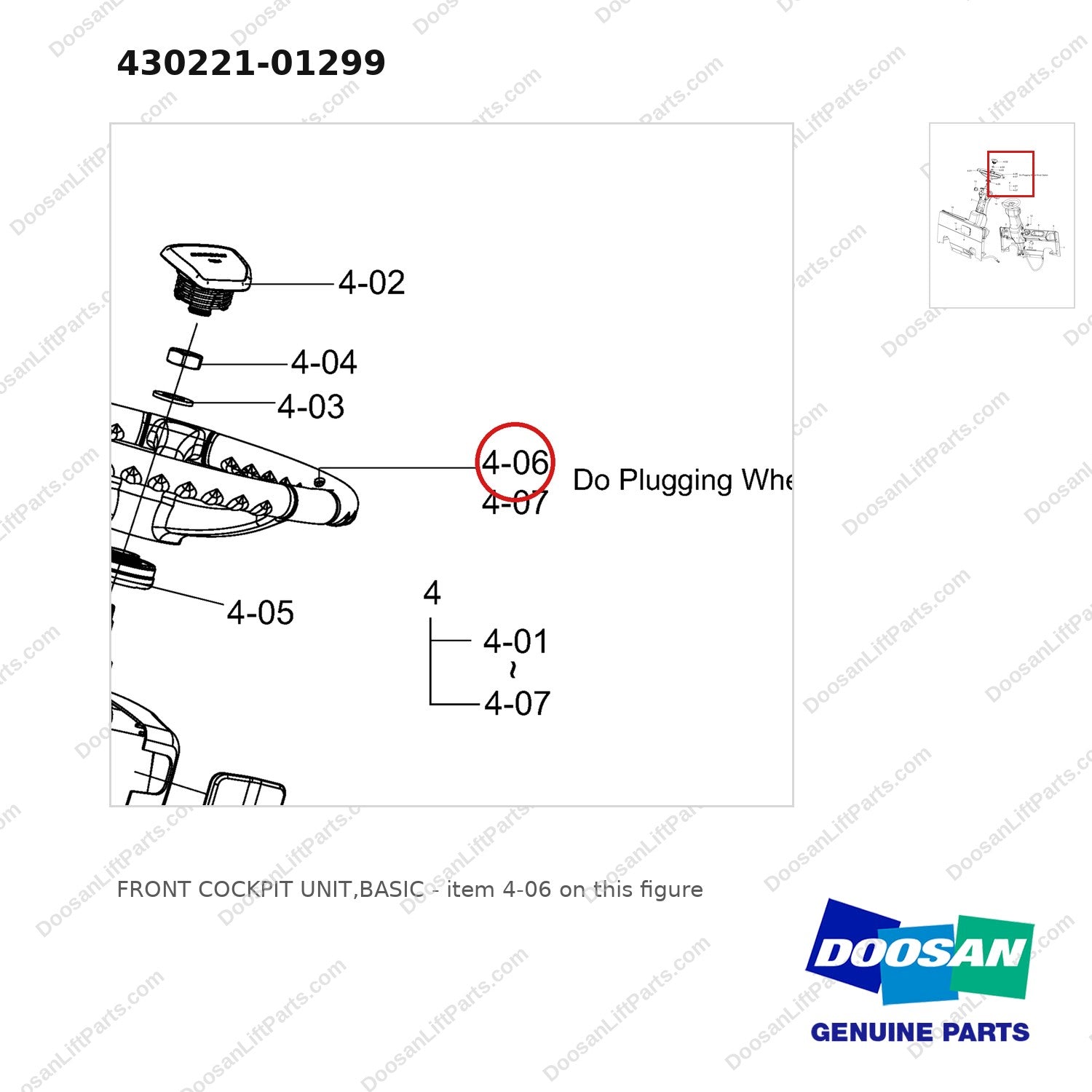 430221-01299 FRONT COCKPIT UNIT,BASIC - parts diagram, item 4-06 shown - genuine Doosan / Bobcat forklift part