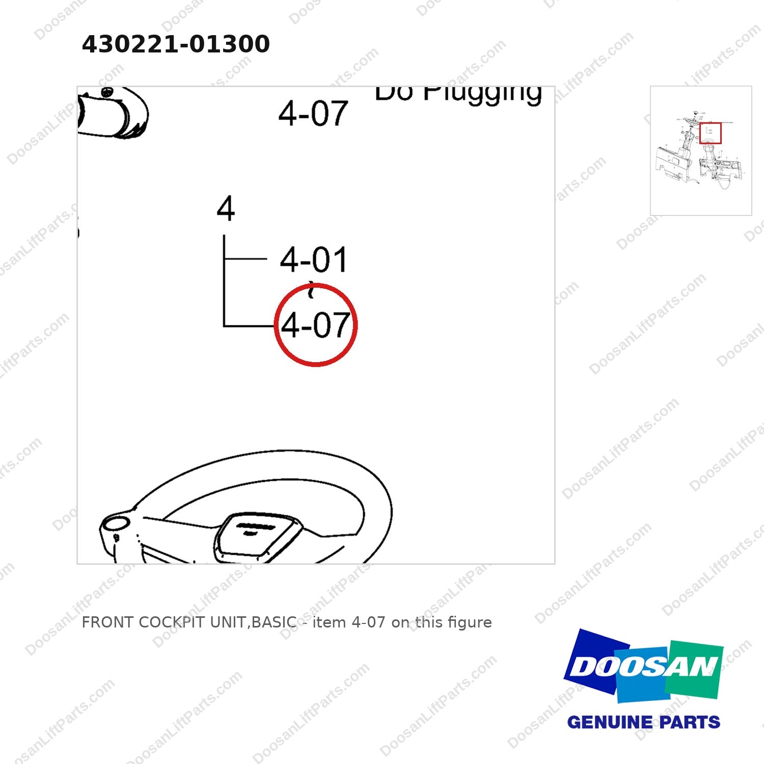430221-01300 FRONT COCKPIT UNIT,BASIC - parts diagram, item 4-07 shown - genuine Doosan / Bobcat forklift part