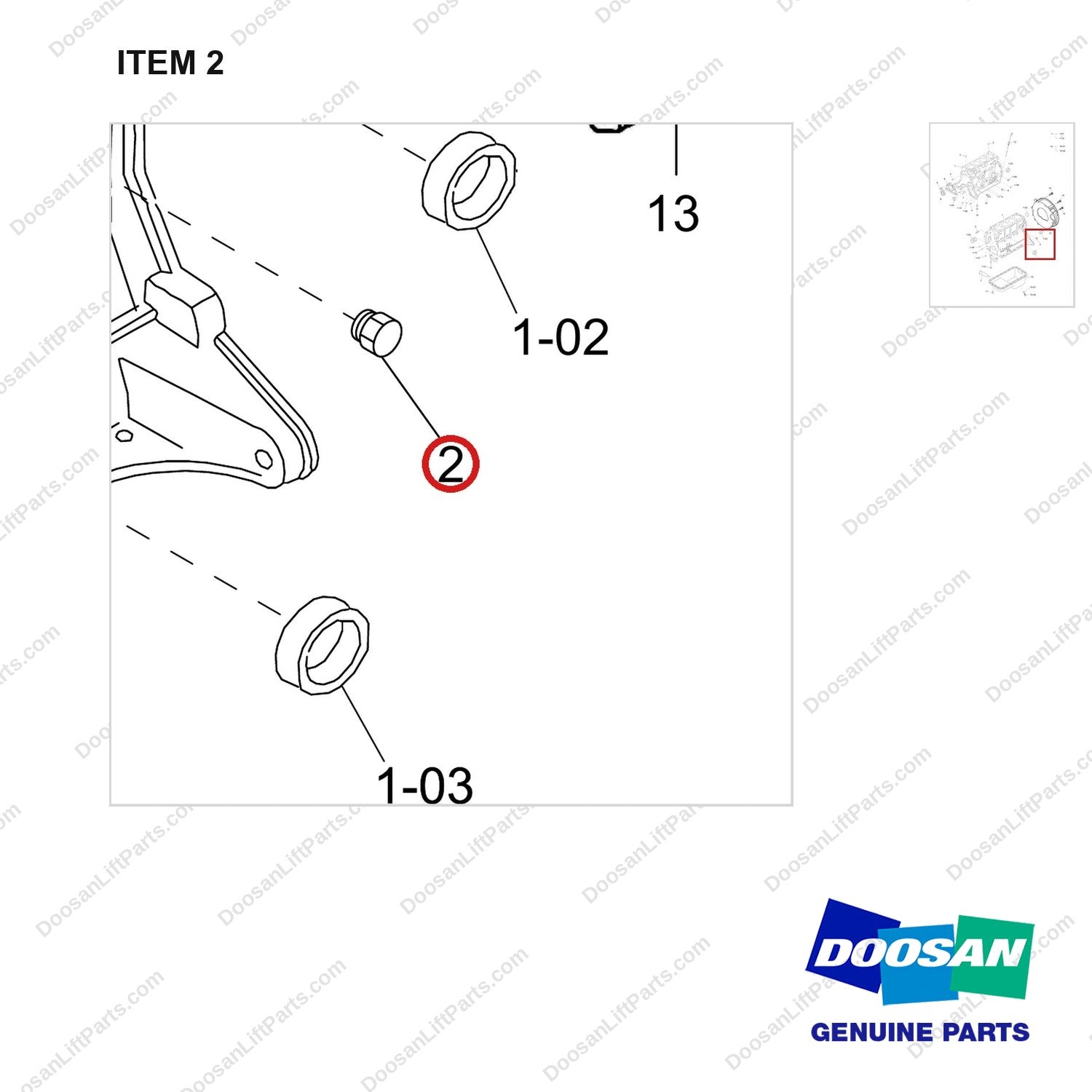 430221-01634 BLOCK,CYLINDER;GCT GK25 ENGINE - parts diagram, item 2 shown - genuine Doosan / Bobcat forklift part