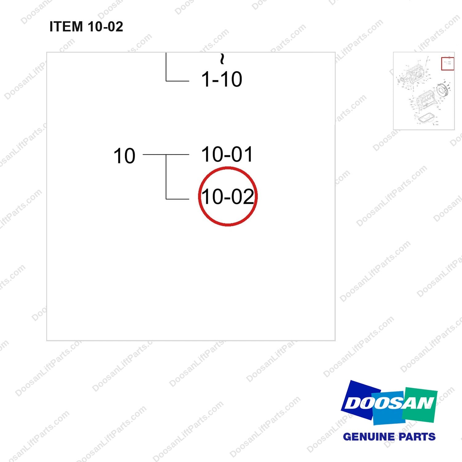 430221-01635 BLOCK,CYLINDER;GCT GK25 ENGINE - parts diagram, item 10-02 shown - genuine Doosan / Bobcat forklift part