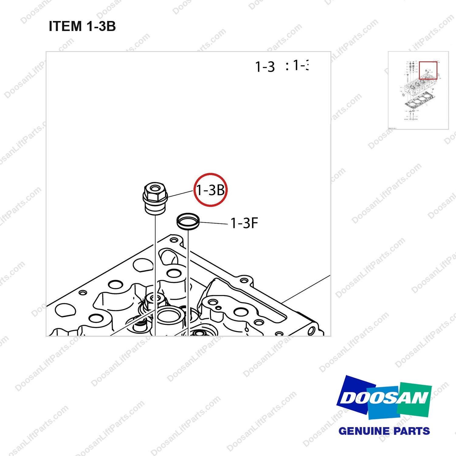 430221-01683 CYLINDER HEAD - parts diagram, item 1-3B shown - genuine Doosan / Bobcat forklift part