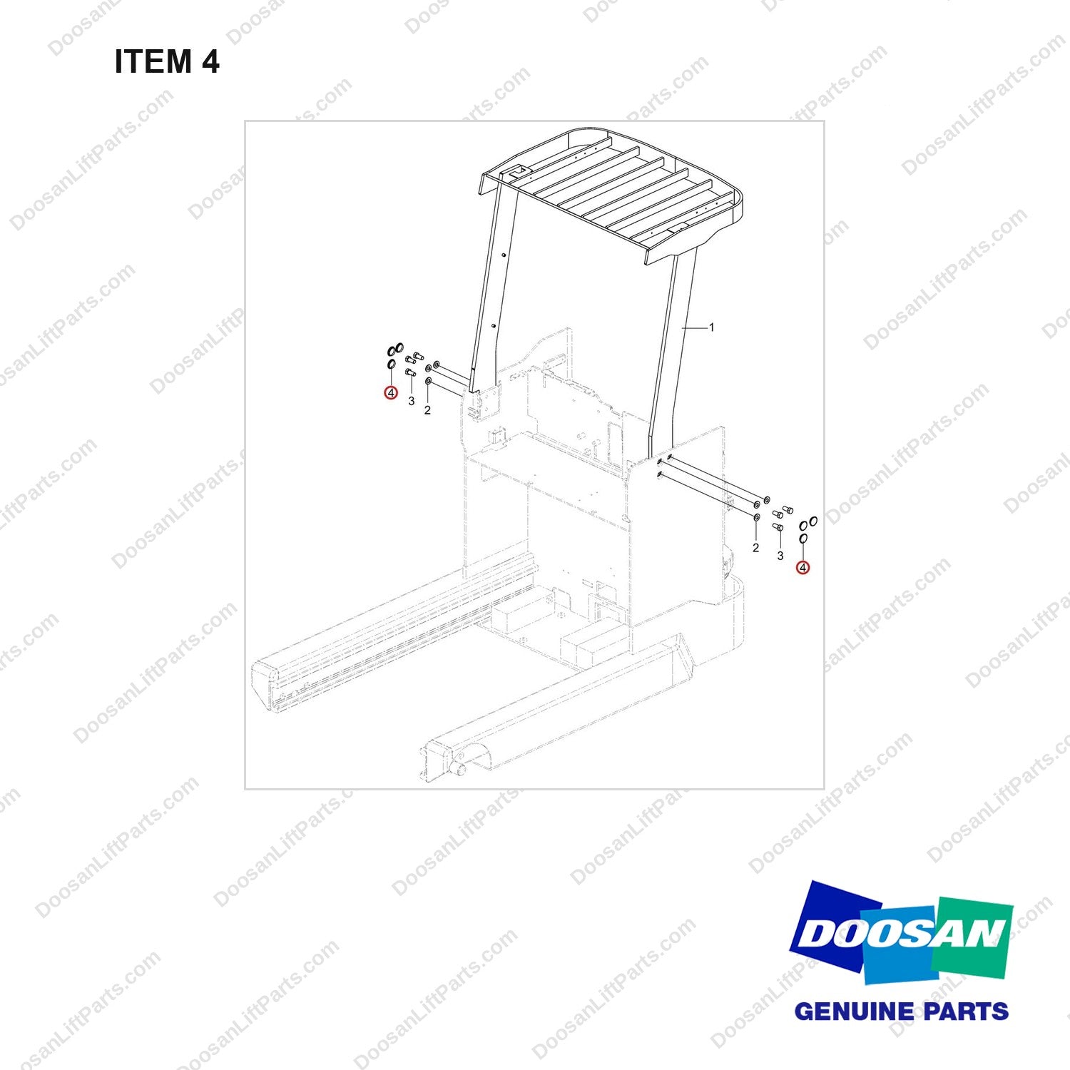 430221-01918 GUARD GROUP,OVERHEAD - full parts diagram, item 4 marked - genuine Doosan / Bobcat forklift part