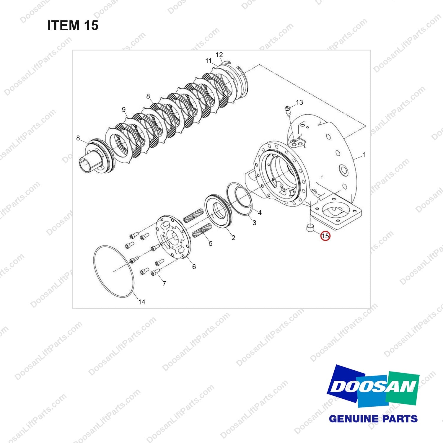 430221-01949 HOUSING ASSY,AXLE;RH - full parts diagram, item 15 marked - genuine Doosan / Bobcat forklift part