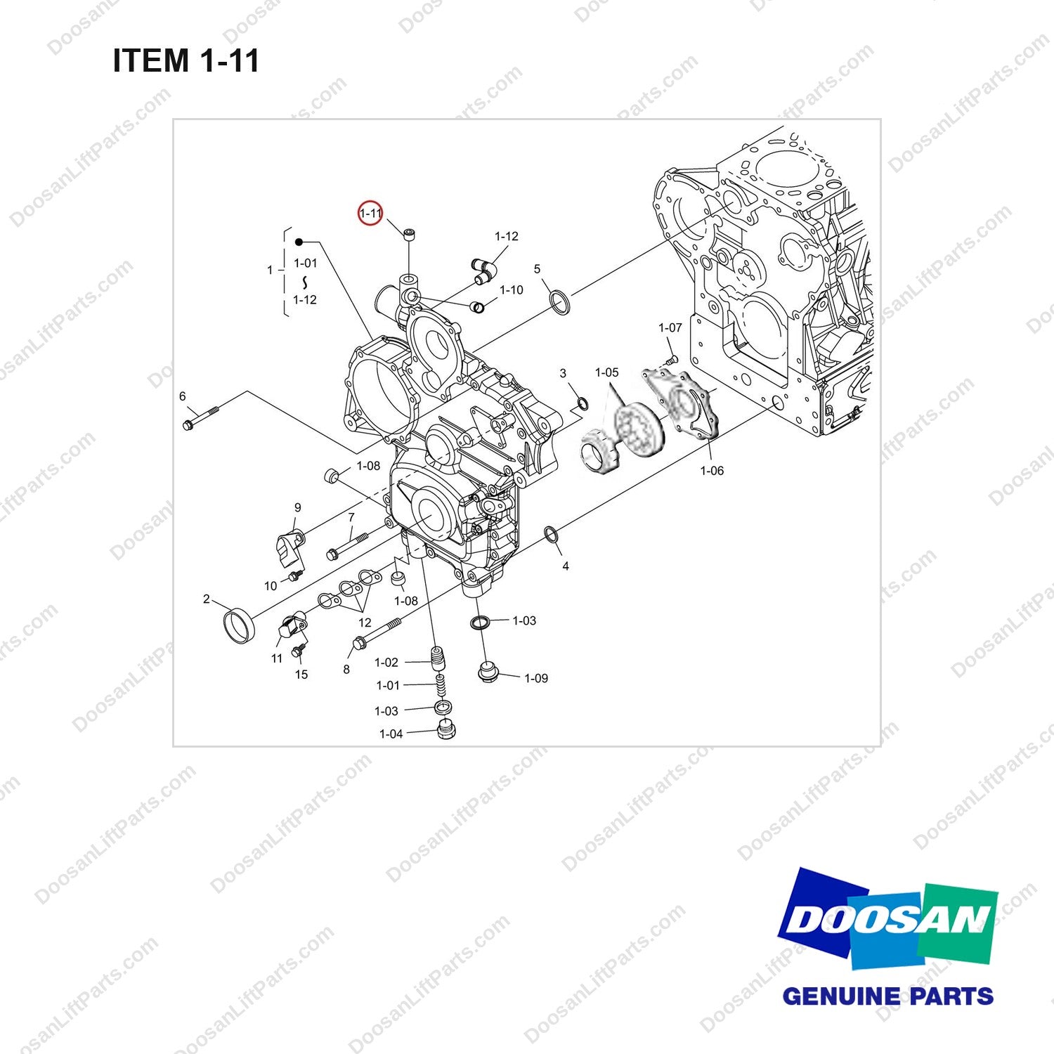 430221-02052 GEAR CASE GP - full parts diagram, item 1-11 marked - genuine Doosan / Bobcat forklift part