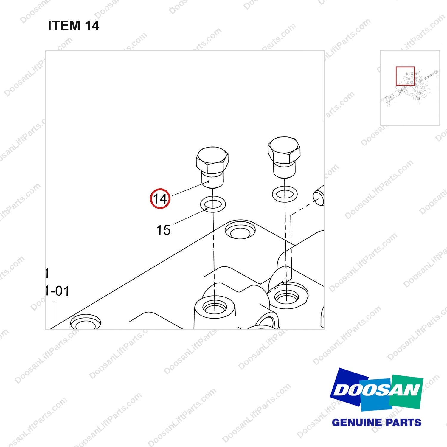 430221-02091 VALVE ASSY,BRAKE - parts diagram, item 14 shown - genuine Doosan / Bobcat forklift part