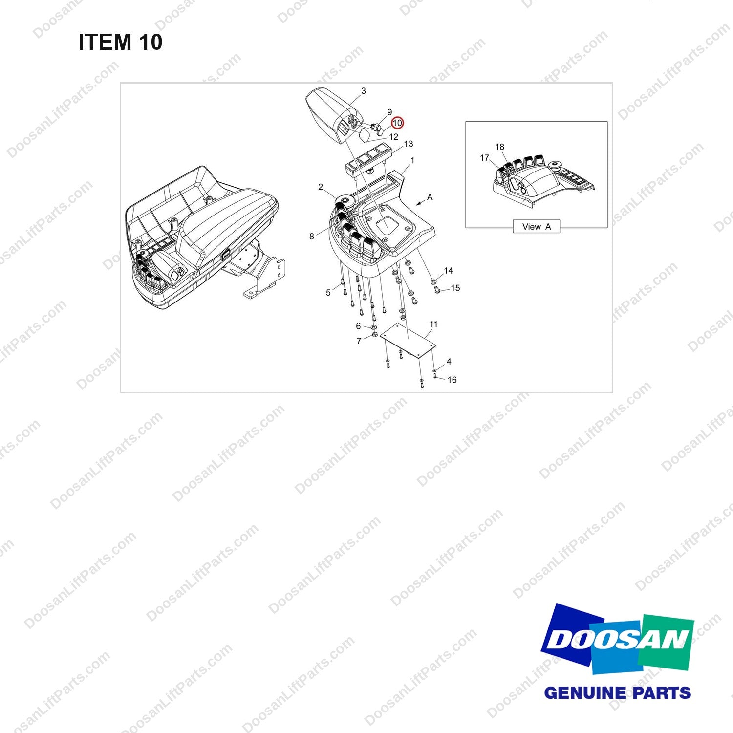 430221-02326 COVER ASSY;FINGERTIP,5WAY - full parts diagram, item 10 marked - genuine Doosan / Bobcat forklift part