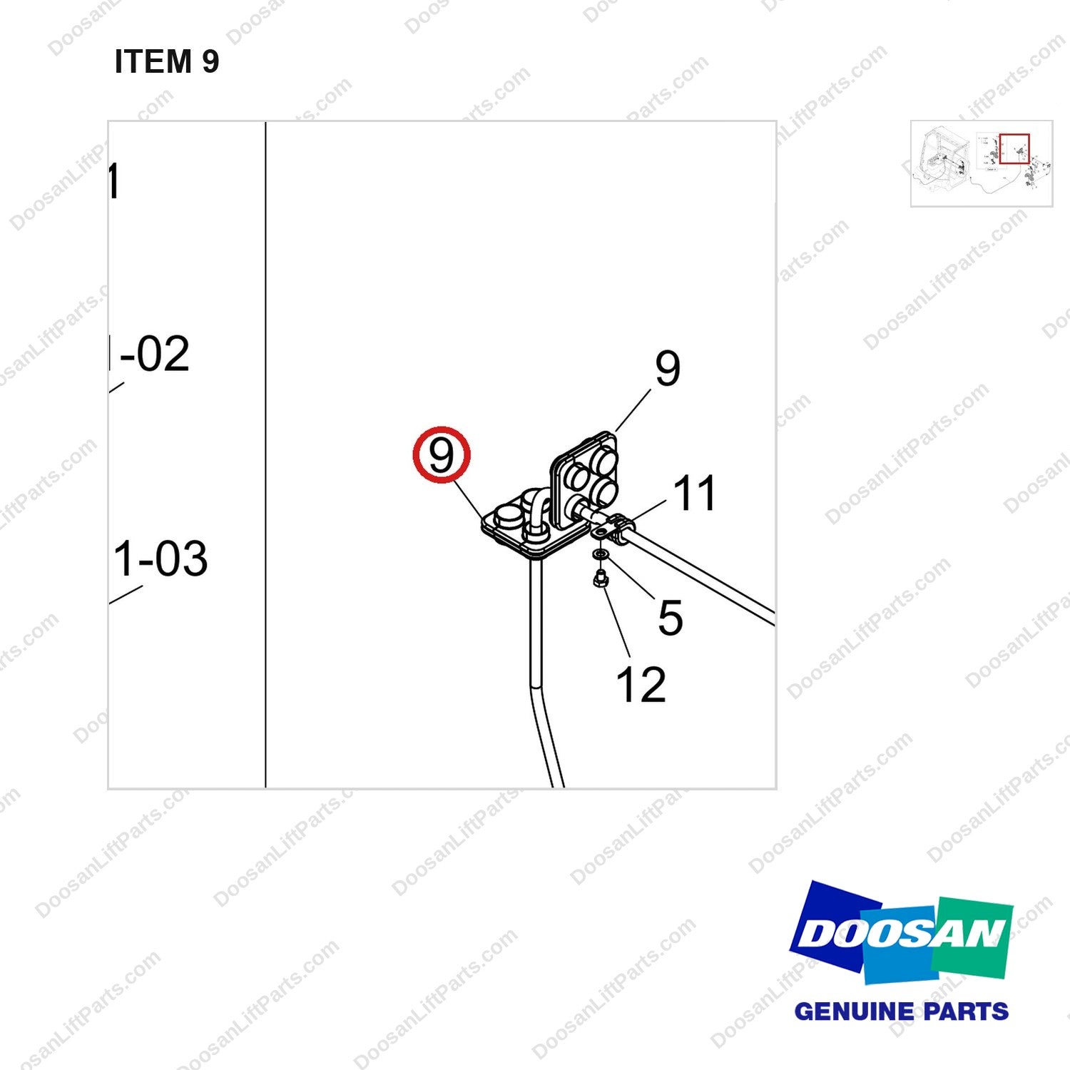 430221-02394 AIR GUN;CABIN - parts diagram, item 9 shown - genuine Doosan / Bobcat forklift part