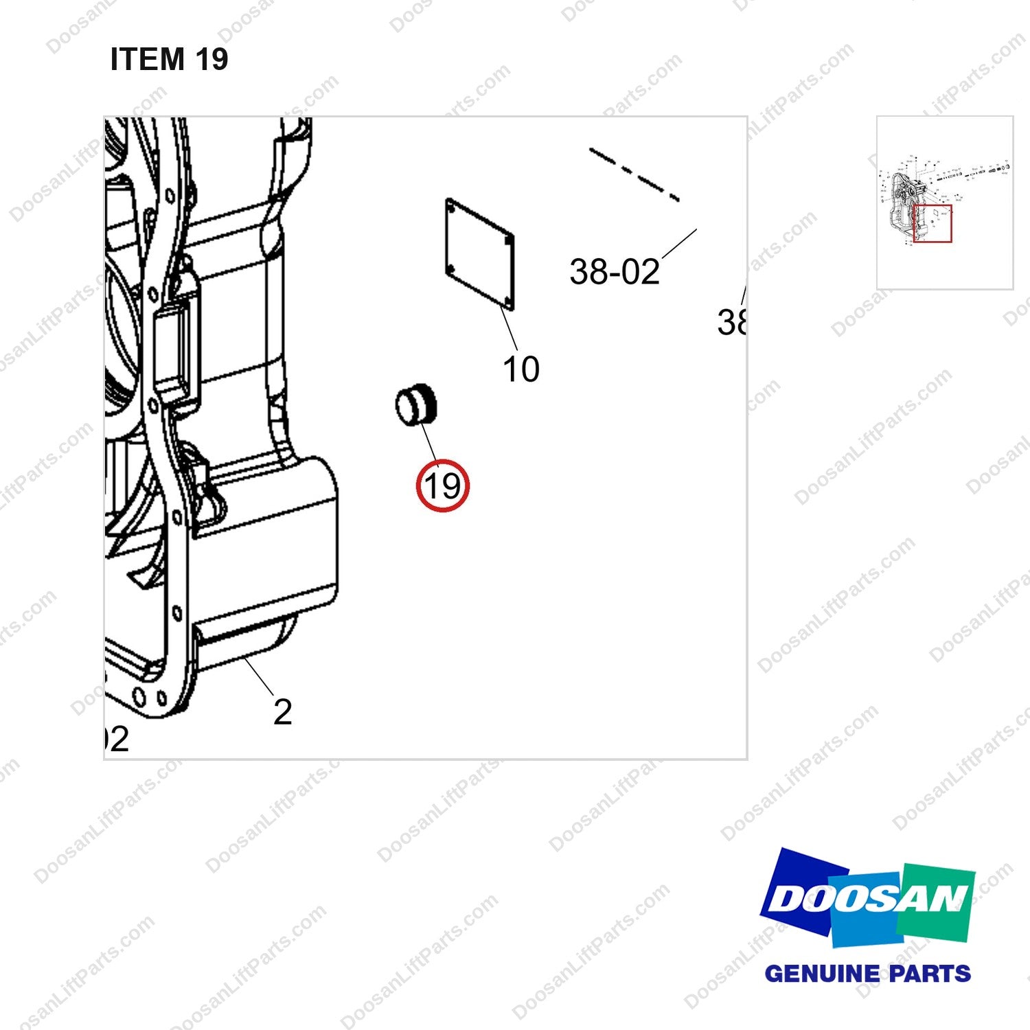 430221-02512 HOUSING GROUP - parts diagram, item 19 shown - genuine Doosan / Bobcat forklift part