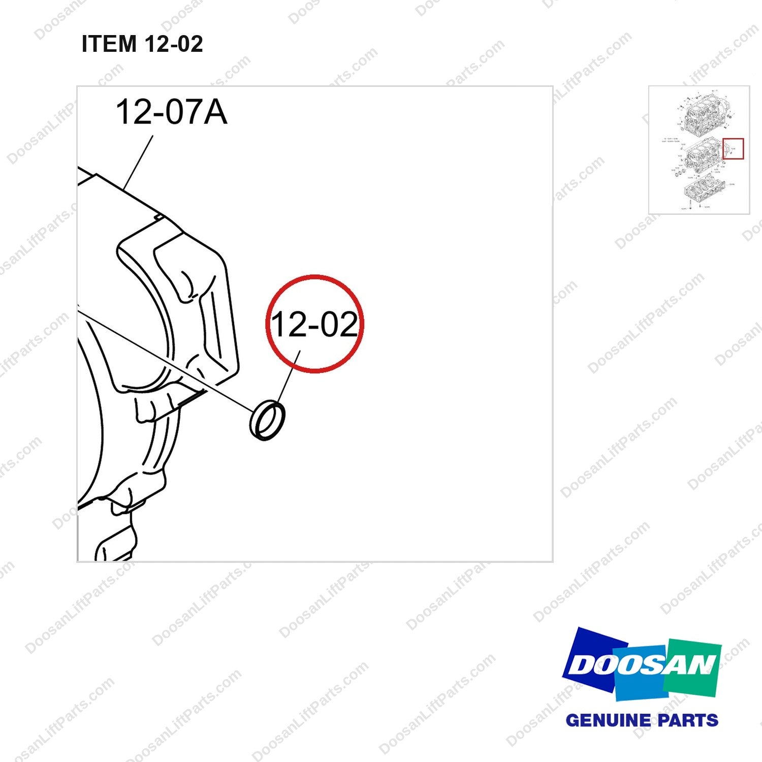 430221-02560 BLOCK ASSY,CYLINDER;DN03 - parts diagram, item 12-02 shown - genuine Doosan / Bobcat forklift part