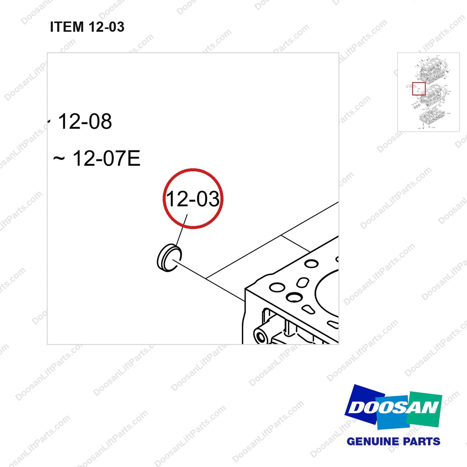 430221-02561 BLOCK ASSY,CYLINDER;DN03 - parts diagram, item 12-03 shown - genuine Doosan / Bobcat forklift part