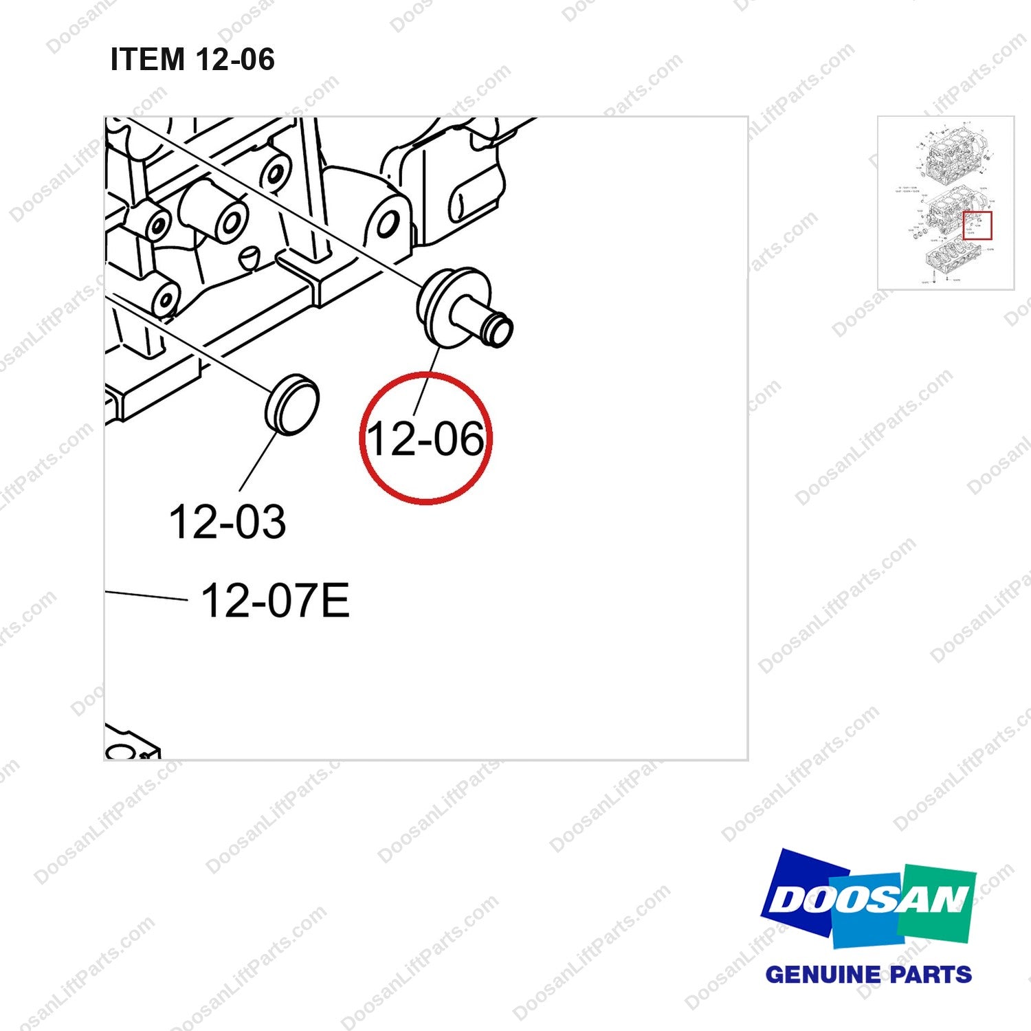 430221-02563 BLOCK ASSY,CYLINDER;DN03 - parts diagram, item 12-06 shown - genuine Doosan / Bobcat forklift part