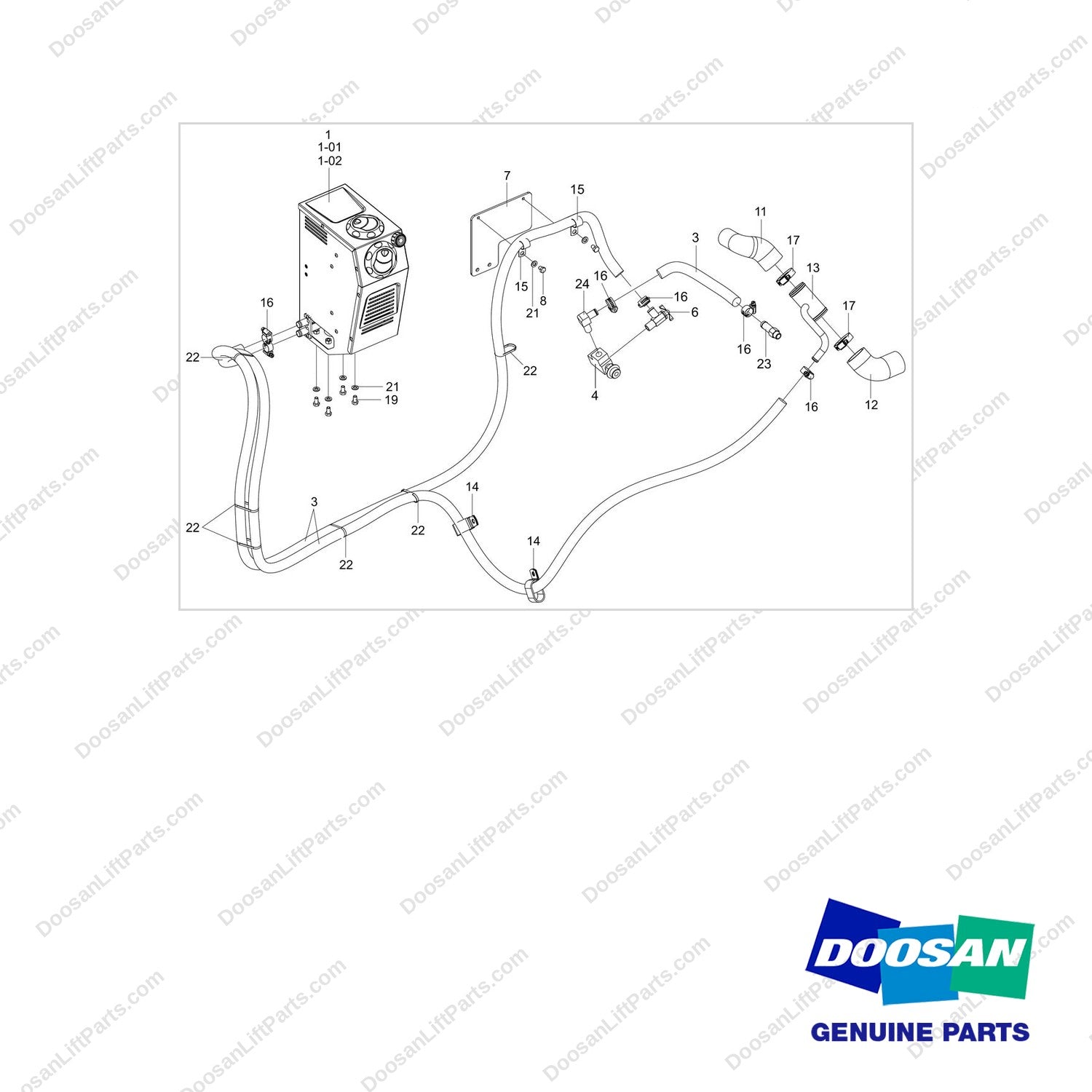430225-00172 HEATER W/ COVER;D25S-7 - full parts diagram - genuine Doosan / Bobcat forklift part