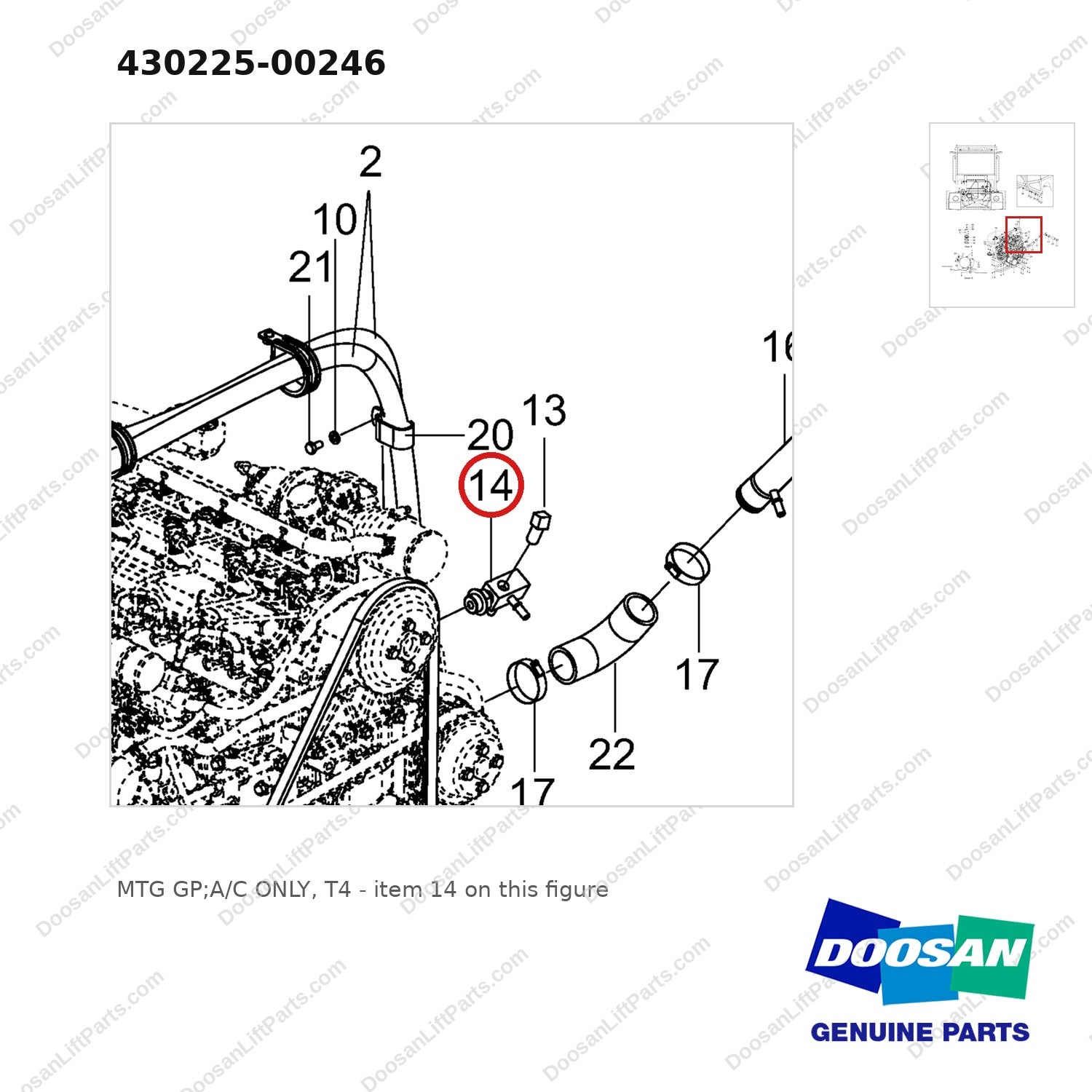 430225-00246 MTG GP;A/C ONLY, T4 - parts diagram, item 14 shown - genuine Doosan / Bobcat forklift part