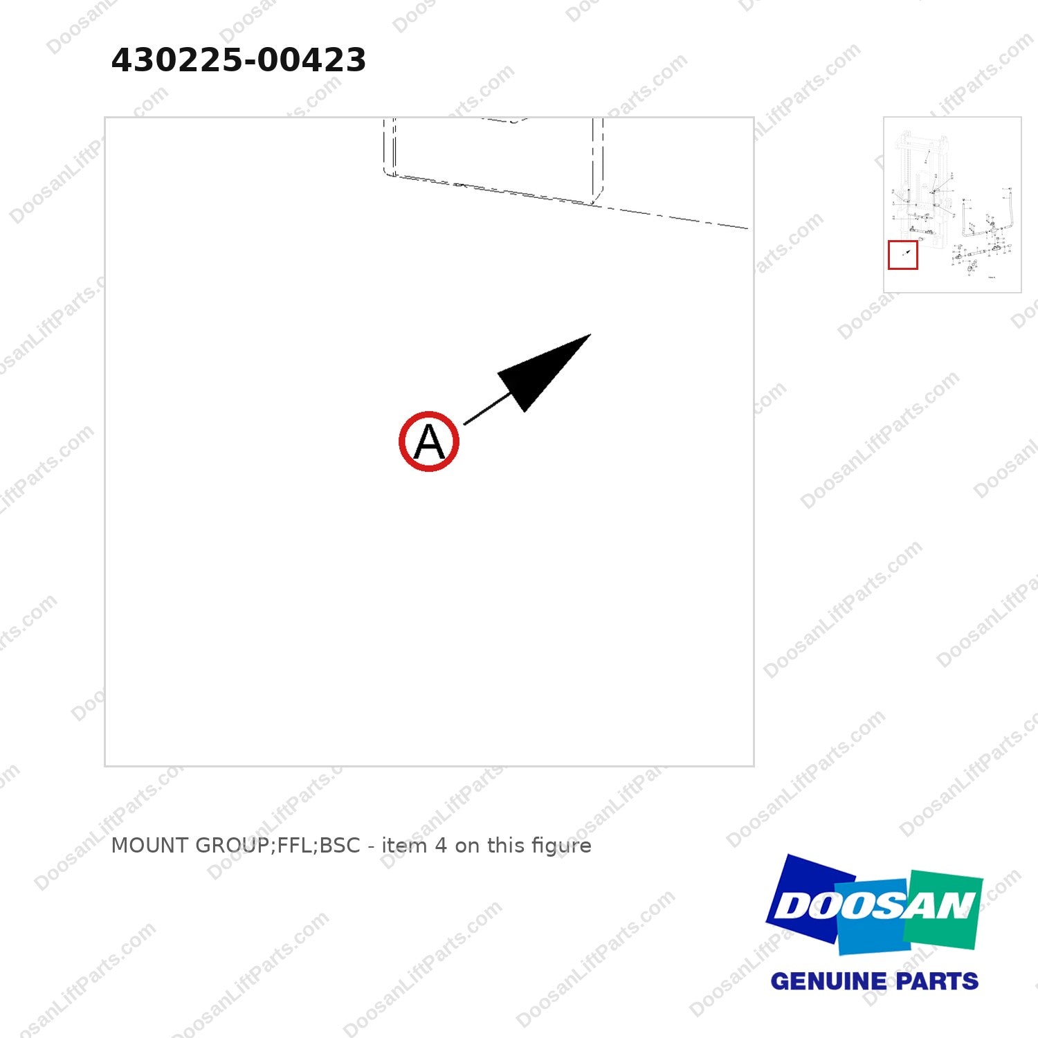 430225-00423 MOUNT GROUP;FFL;BSC - parts diagram, item 4 shown - genuine Doosan / Bobcat forklift part