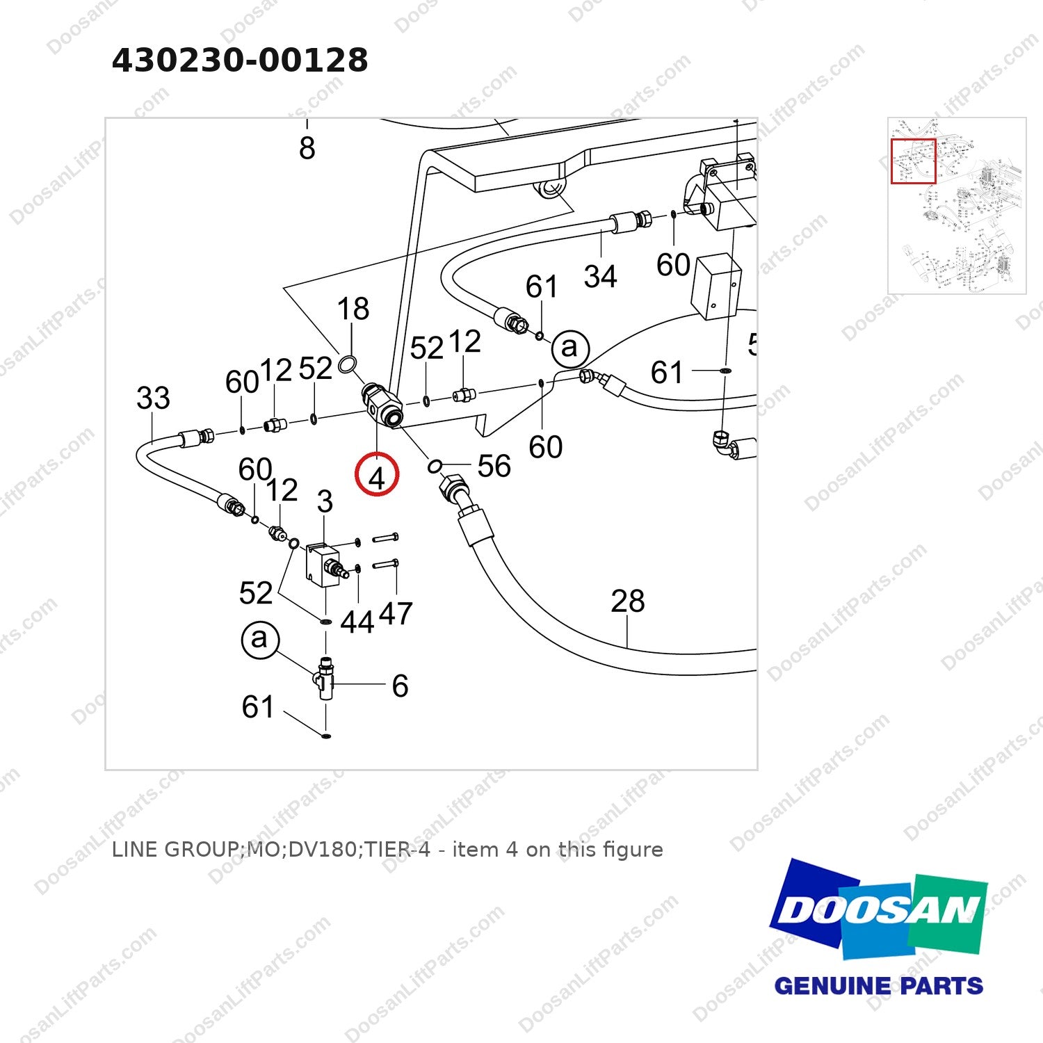 430230-00128 LINE GROUP;MO;DV180;TIER-4 - parts diagram, item 4 shown - genuine Doosan / Bobcat forklift part
