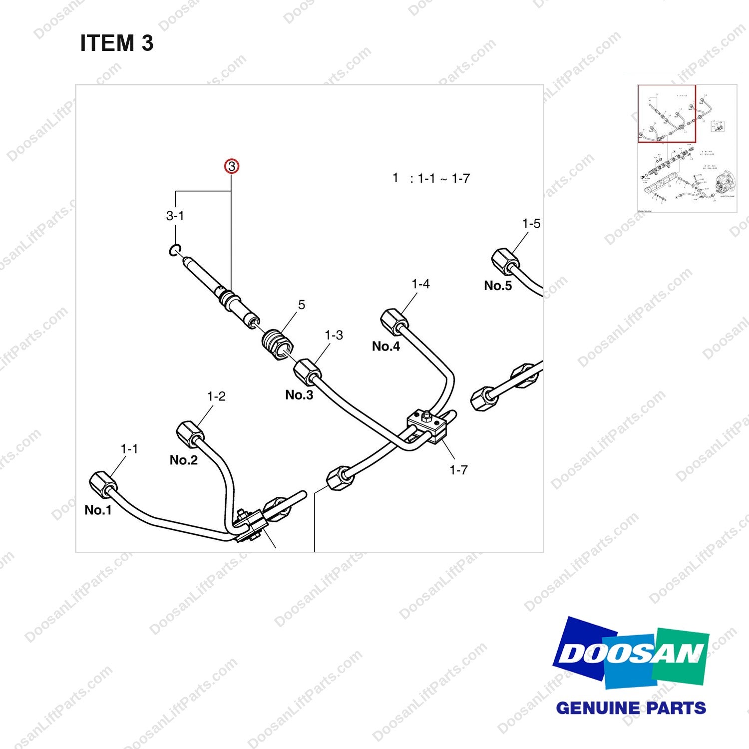 430230-00162 INJECTION PIPE - parts diagram, item 3 shown - genuine Doosan / Bobcat forklift part