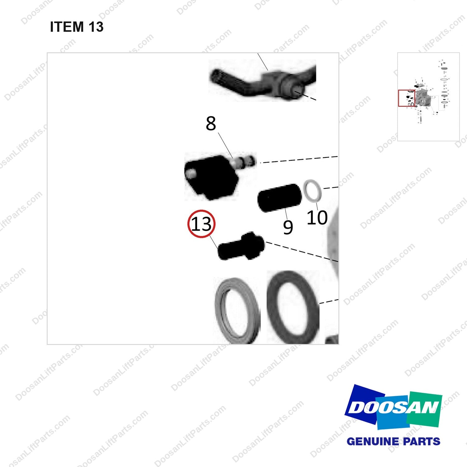 430230-00211 HOUSING,CONVERTER - parts diagram, item 13 shown - genuine Doosan / Bobcat forklift part