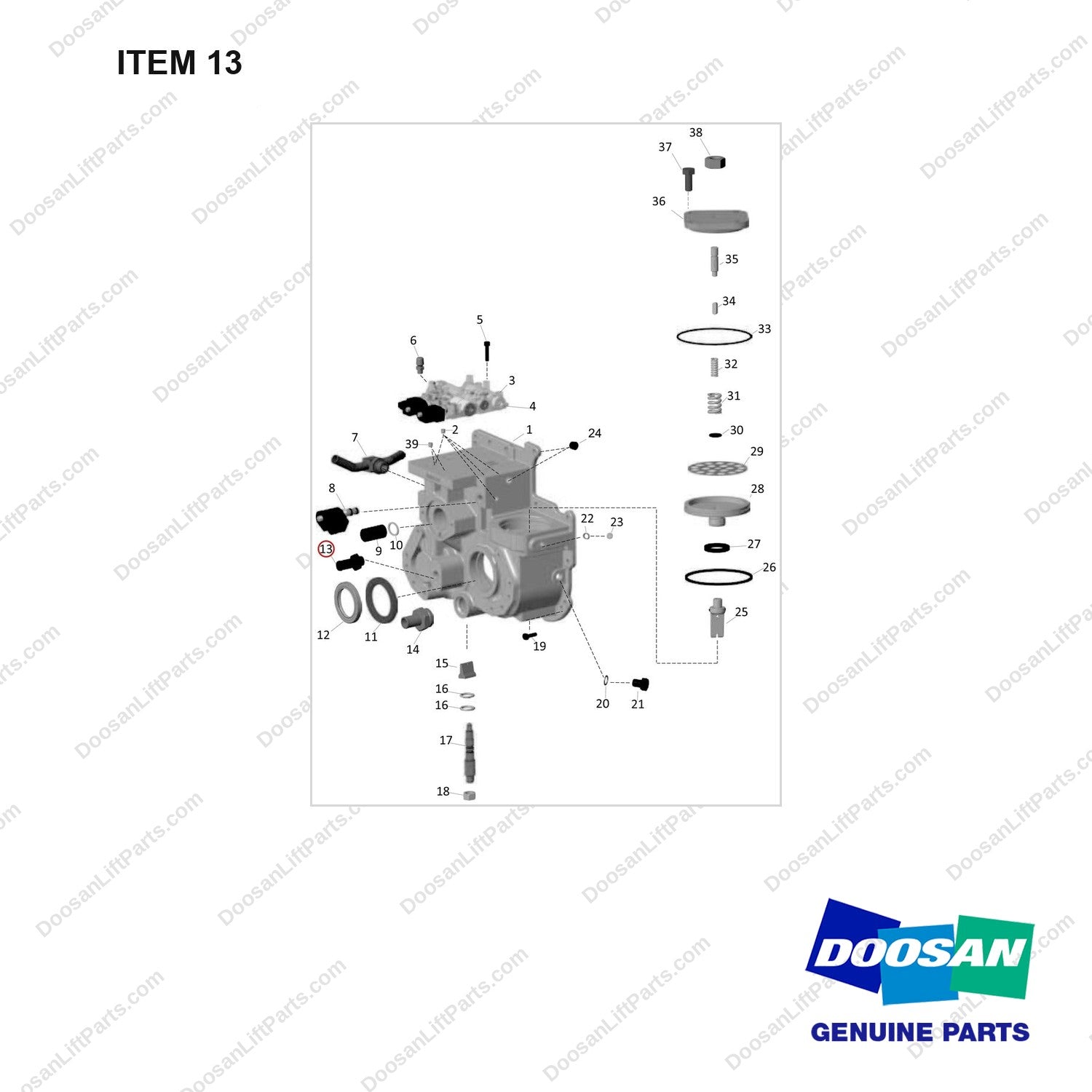 430230-00211 HOUSING,CONVERTER - full parts diagram, item 13 marked - genuine Doosan / Bobcat forklift part