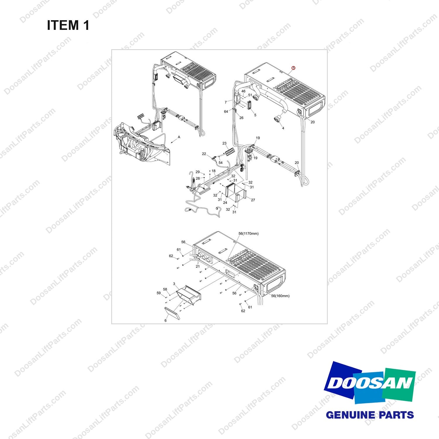 440205-00263 OPTION;H-VAC LVLE 7 TON - full parts diagram, item 1 marked - genuine Doosan / Bobcat forklift part