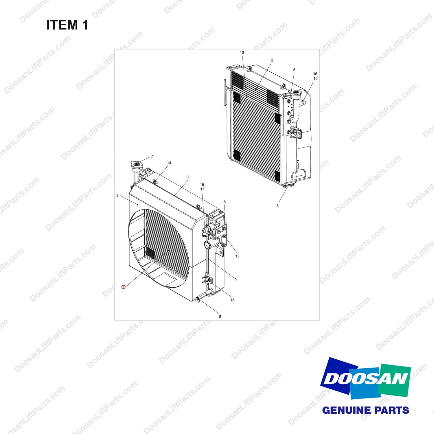 440211-01292 RADIATOR ASSY;GC25 - full parts diagram, item 1 marked - genuine Doosan / Bobcat forklift part