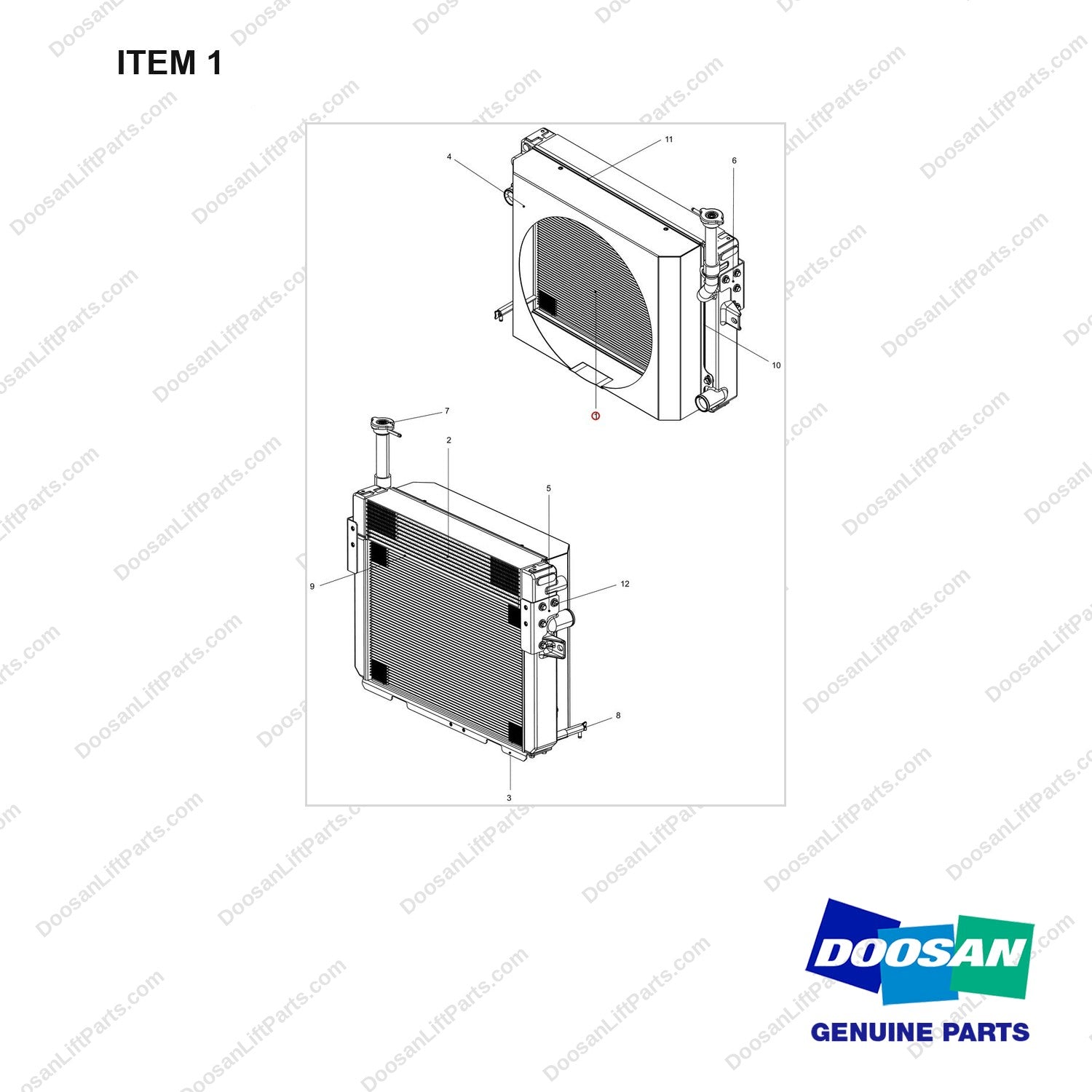 440211-01426 RADIATOR ASSY;GC35S-9 OPEN CORE - full parts diagram, item 1 marked - genuine Doosan / Bobcat forklift part