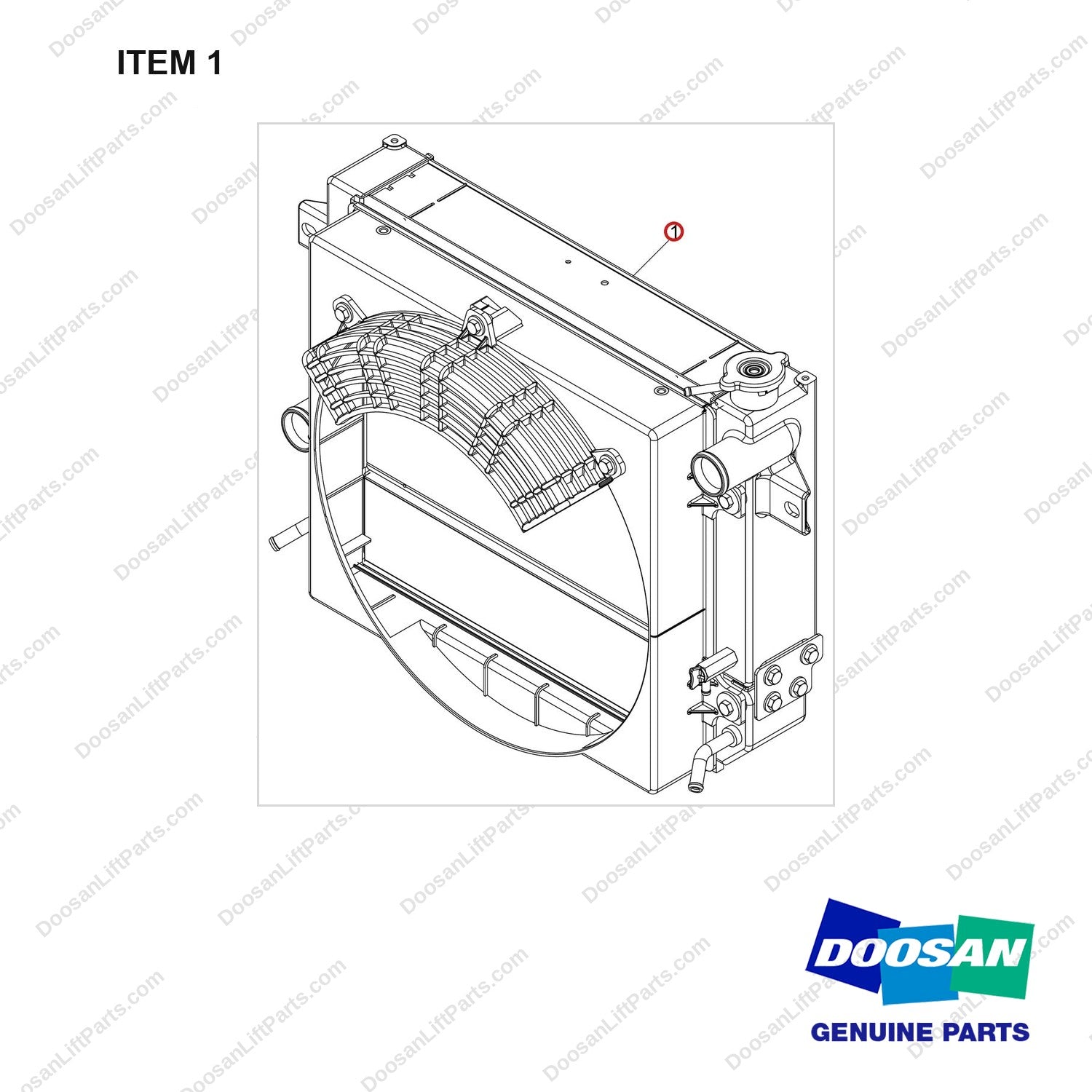 440211-01719 CH/OV AR-OPEN CORE RADIATOR;GCT - full parts diagram, item 1 marked - genuine Doosan / Bobcat forklift part