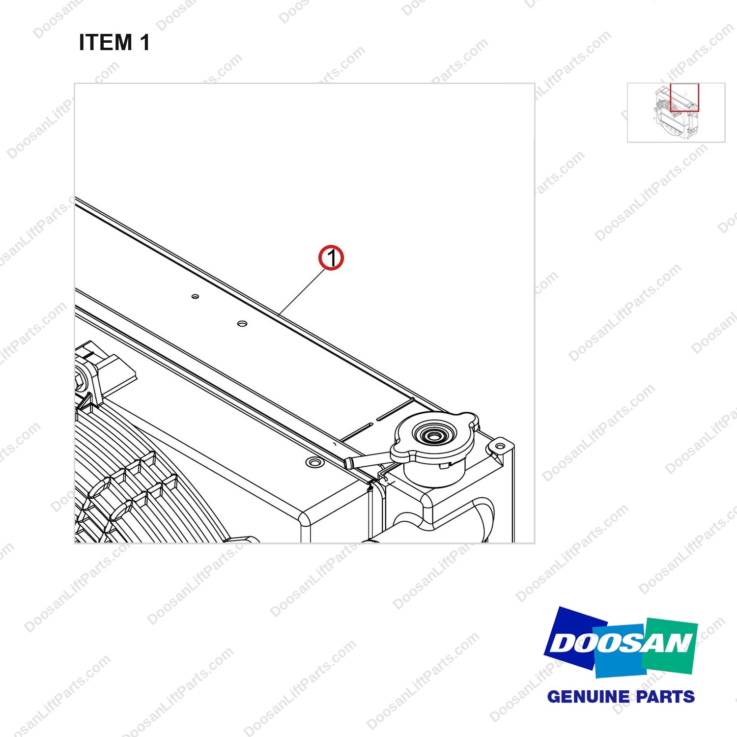 440211-01719 CH/OV AR-OPEN CORE RADIATOR;GCT - parts diagram, item 1 shown - genuine Doosan / Bobcat forklift part