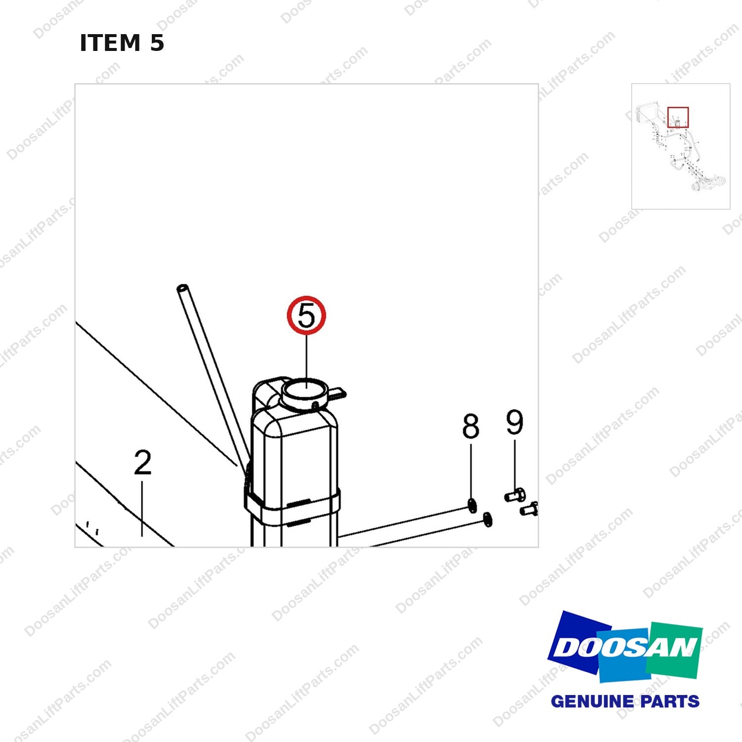 450107-00083 CHASSIS LINE GROUP;COOLANT - parts diagram, item 5 shown - genuine Doosan / Bobcat forklift part