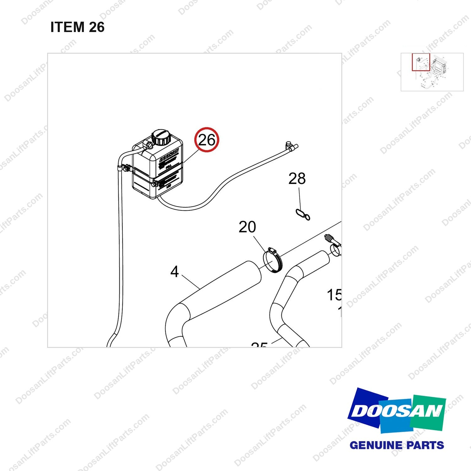 450107-00108 LINES GP-COOLER;ADDITIONAL T/M OIL COOLE - parts diagram, item 26 shown - genuine Doosan / Bobcat forklift part