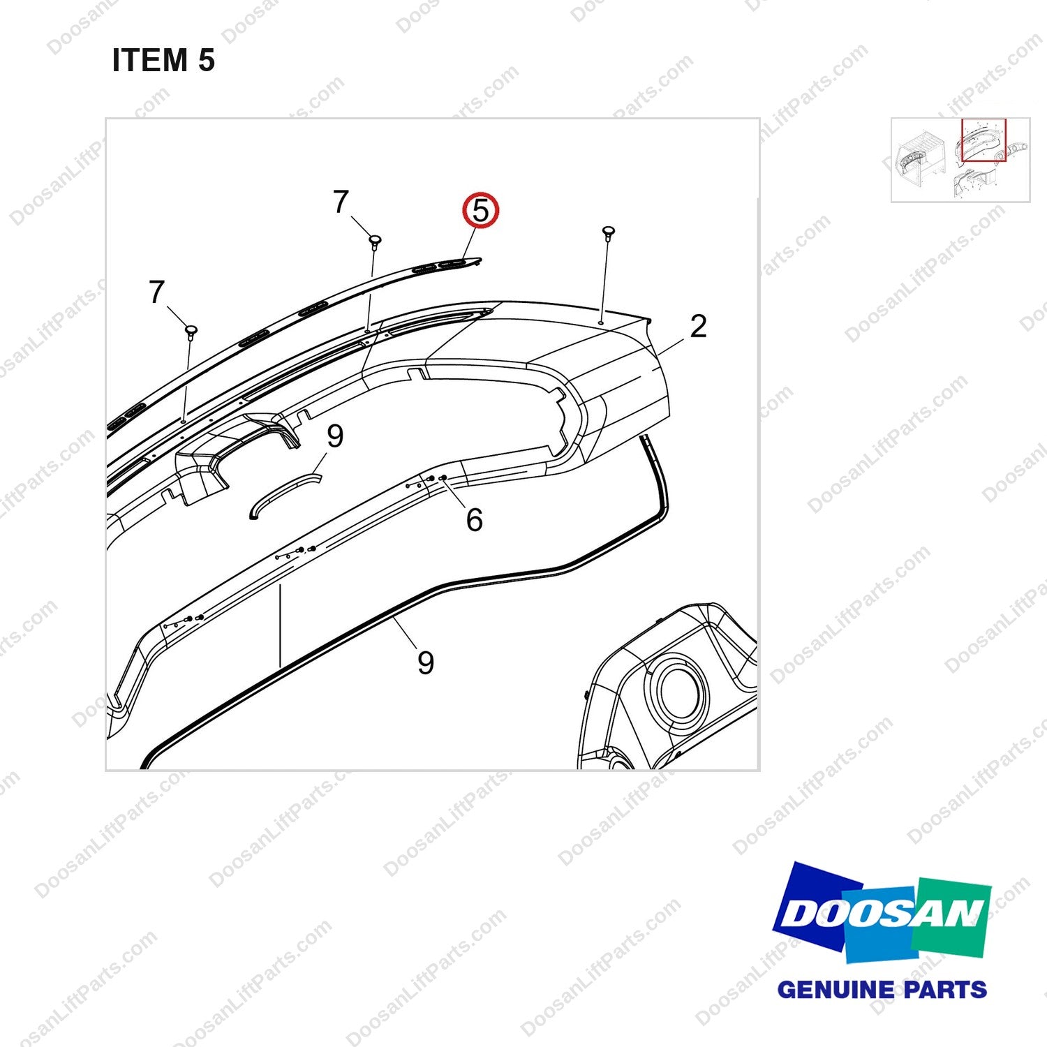 460103-01927 BOARD,DASH;ASSY - parts diagram, item 5 shown - genuine Doosan / Bobcat forklift part