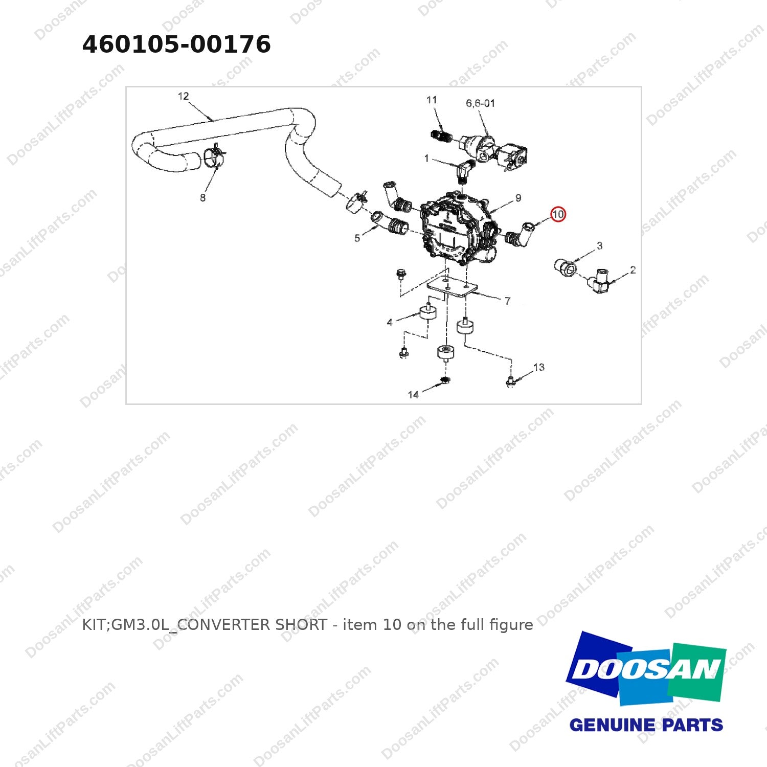460105-00176 KIT;GM3.0L_CONVERTER SHORT - full parts diagram, item 10 marked - genuine Doosan / Bobcat forklift part