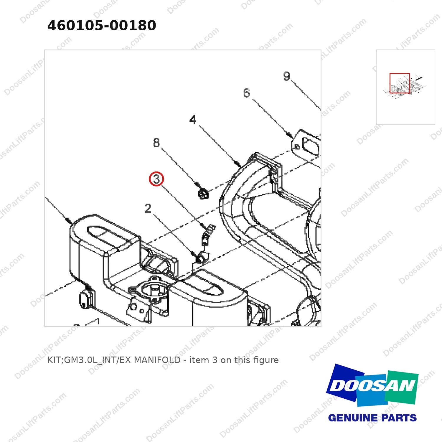 460105-00180 KIT;GM3.0L_INT/EX MANIFOLD - parts diagram, item 3 shown - genuine Doosan / Bobcat forklift part