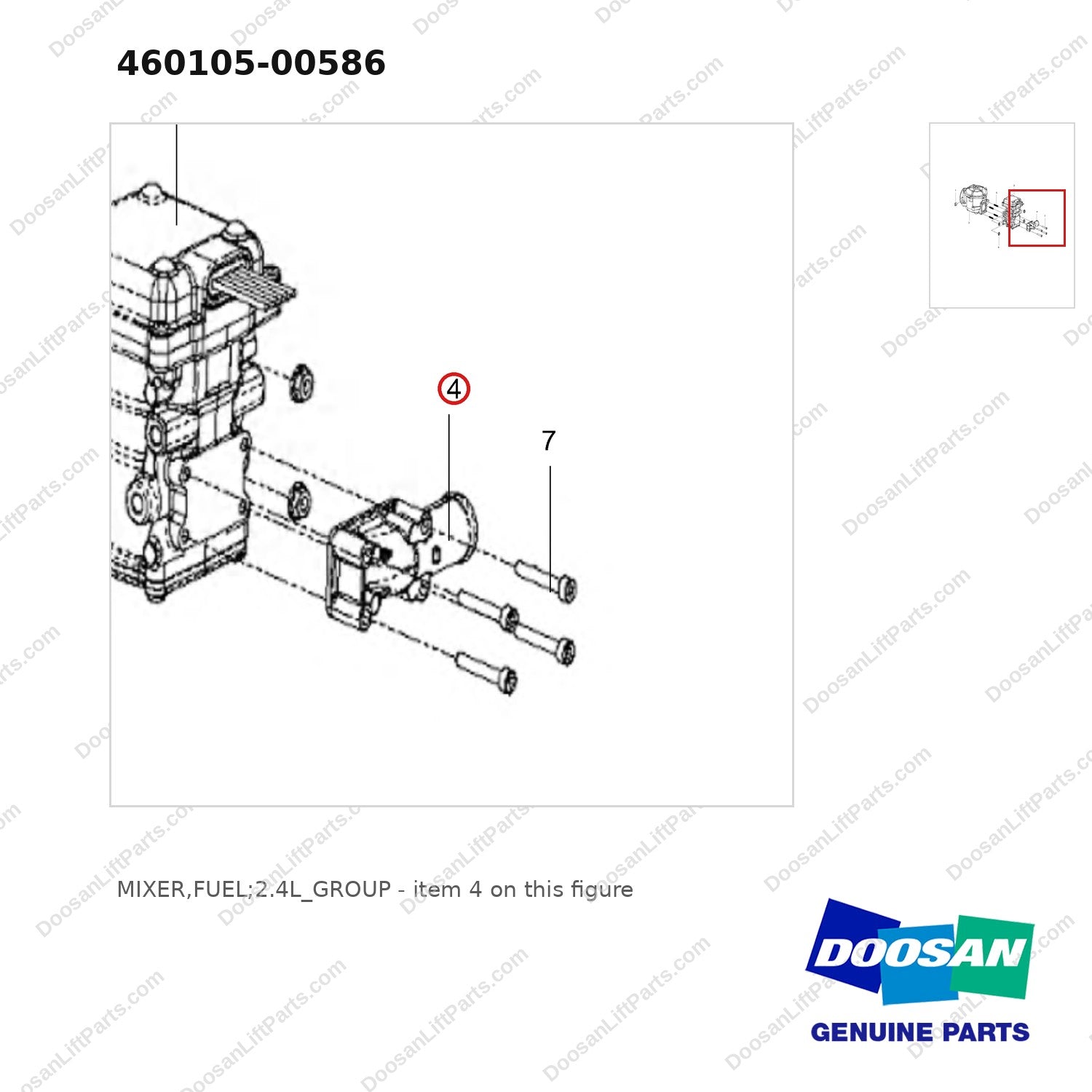 460105-00586 MIXER,FUEL;2.4L_GROUP - parts diagram, item 4 shown - genuine Doosan / Bobcat forklift part
