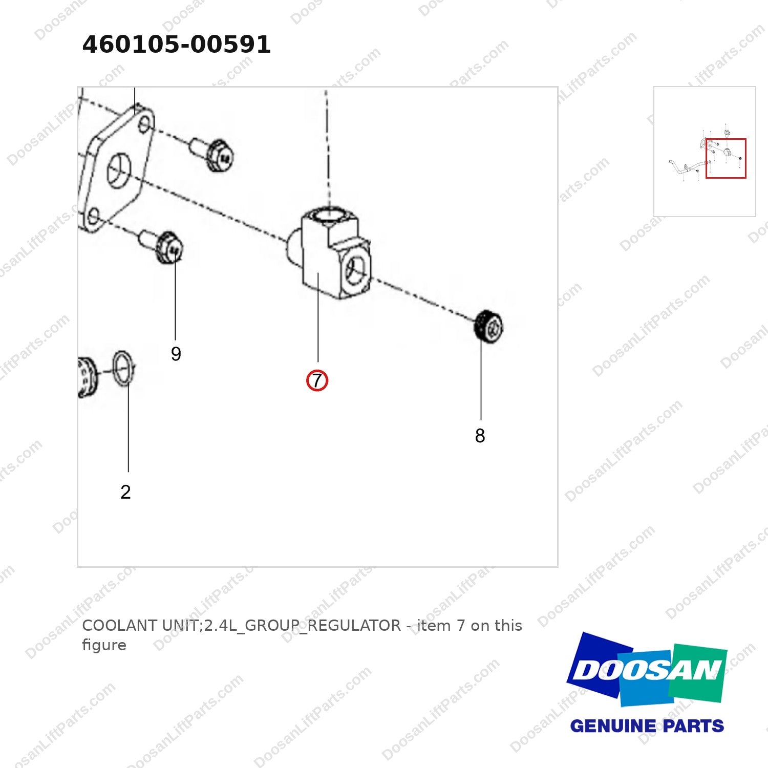 460105-00591 COOLANT UNIT;2.4L_GROUP_REGULATOR - parts diagram, item 7 shown - genuine Doosan / Bobcat forklift part