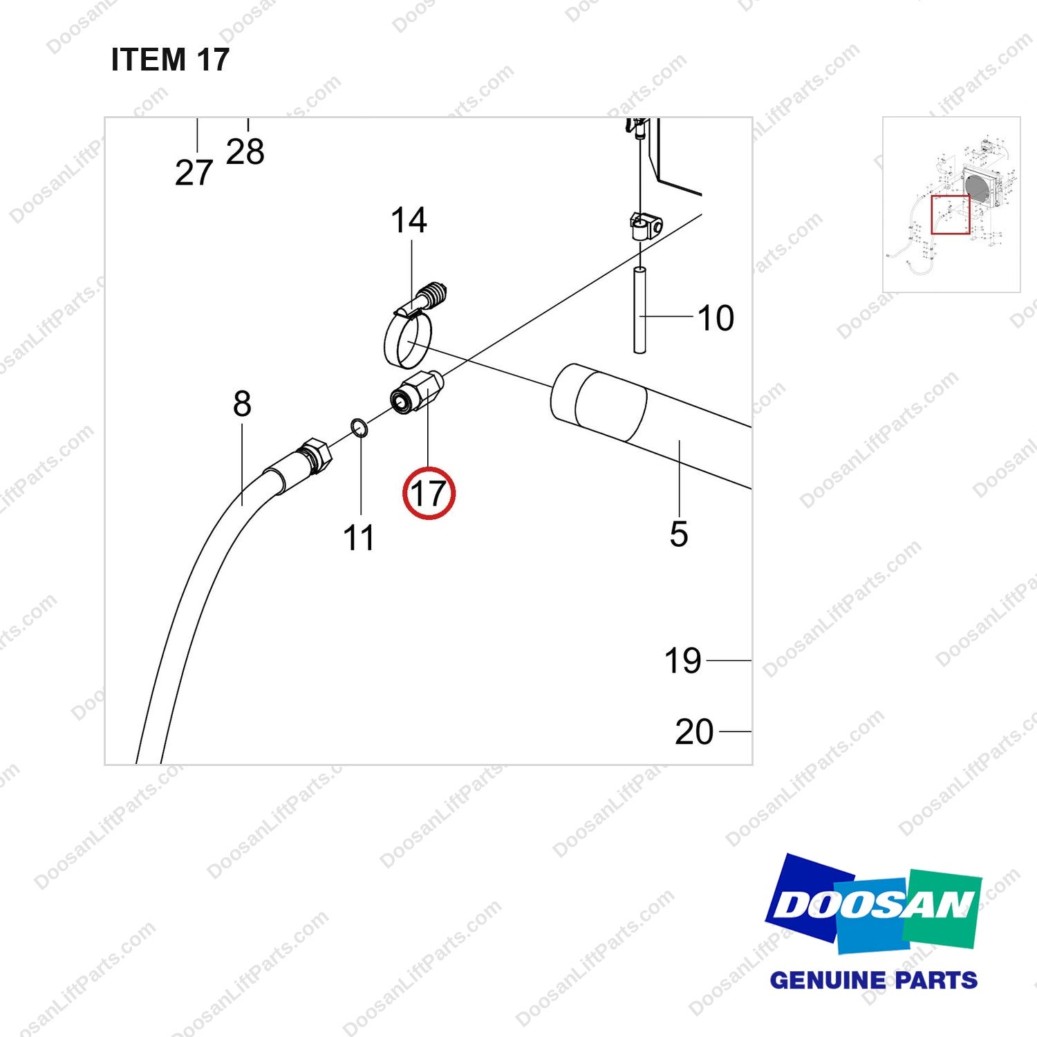 460105-01285 RADIATOR GROUP;GC45S-9(KUBOTA) - parts diagram, item 17 shown - genuine Doosan / Bobcat forklift part