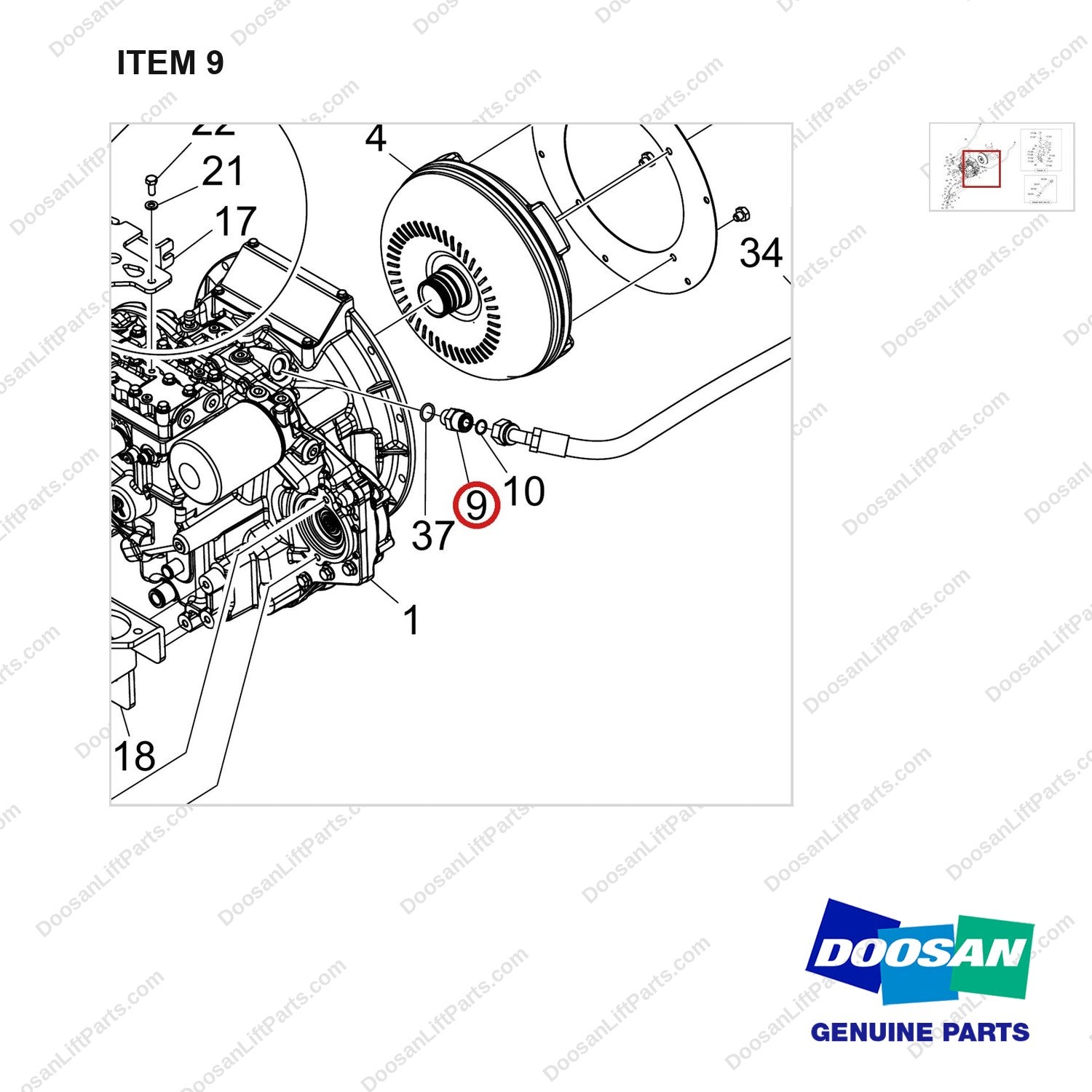 460105-01376 TRANSMISSION GROUP;GC15S-9 - parts diagram, item 9 shown - genuine Doosan / Bobcat forklift part