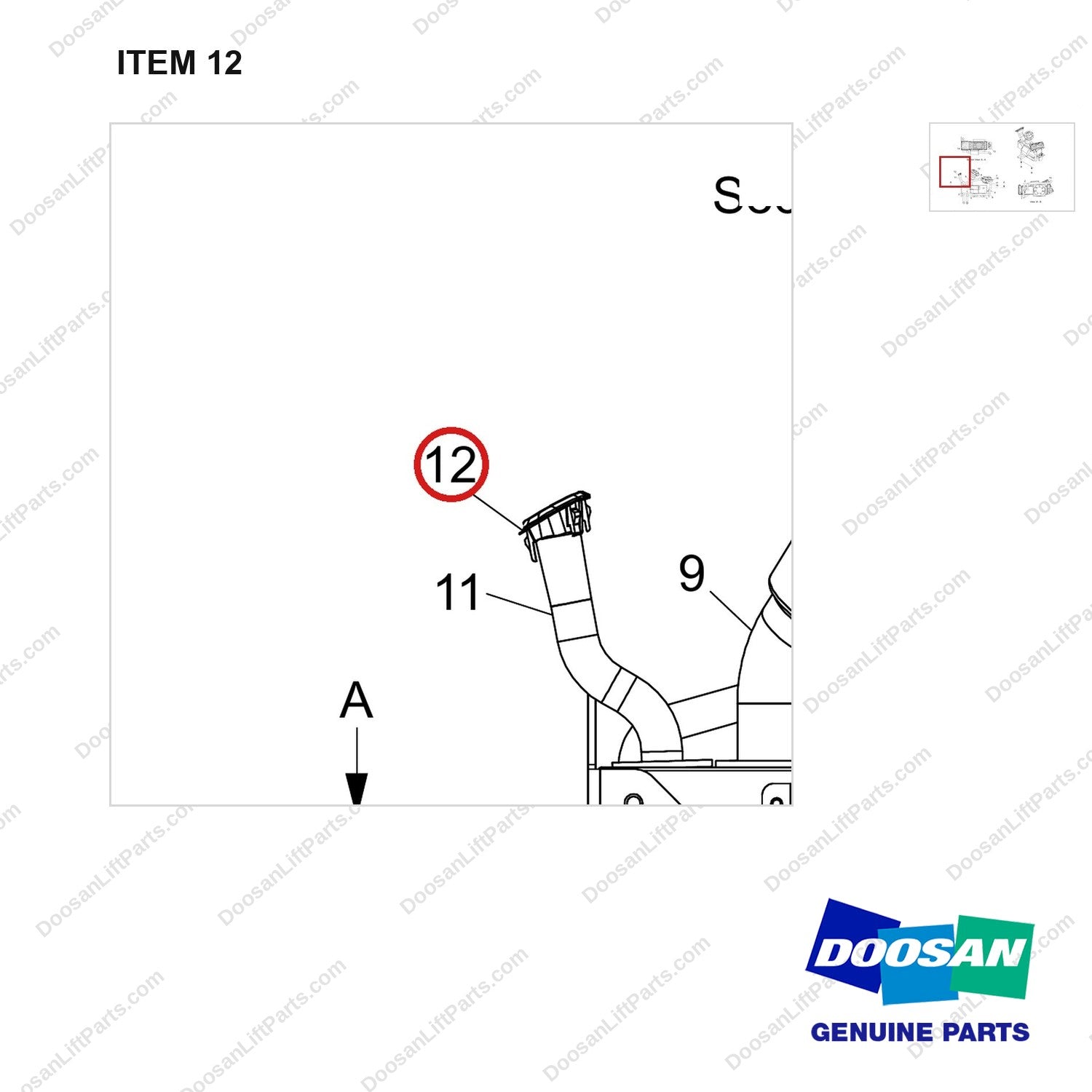 460108-00018 HEATER ASSY - parts diagram, item 12 shown - genuine Doosan / Bobcat forklift part