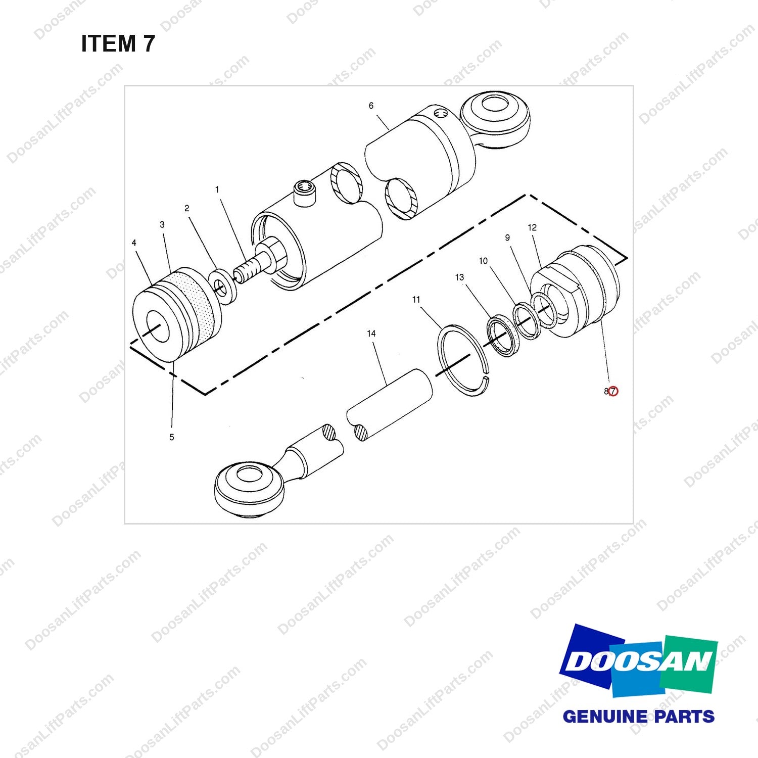 4J9224 CYLINDER GP - SIDE SHIFTER - full parts diagram, item 7 marked - genuine Doosan / Bobcat forklift part
